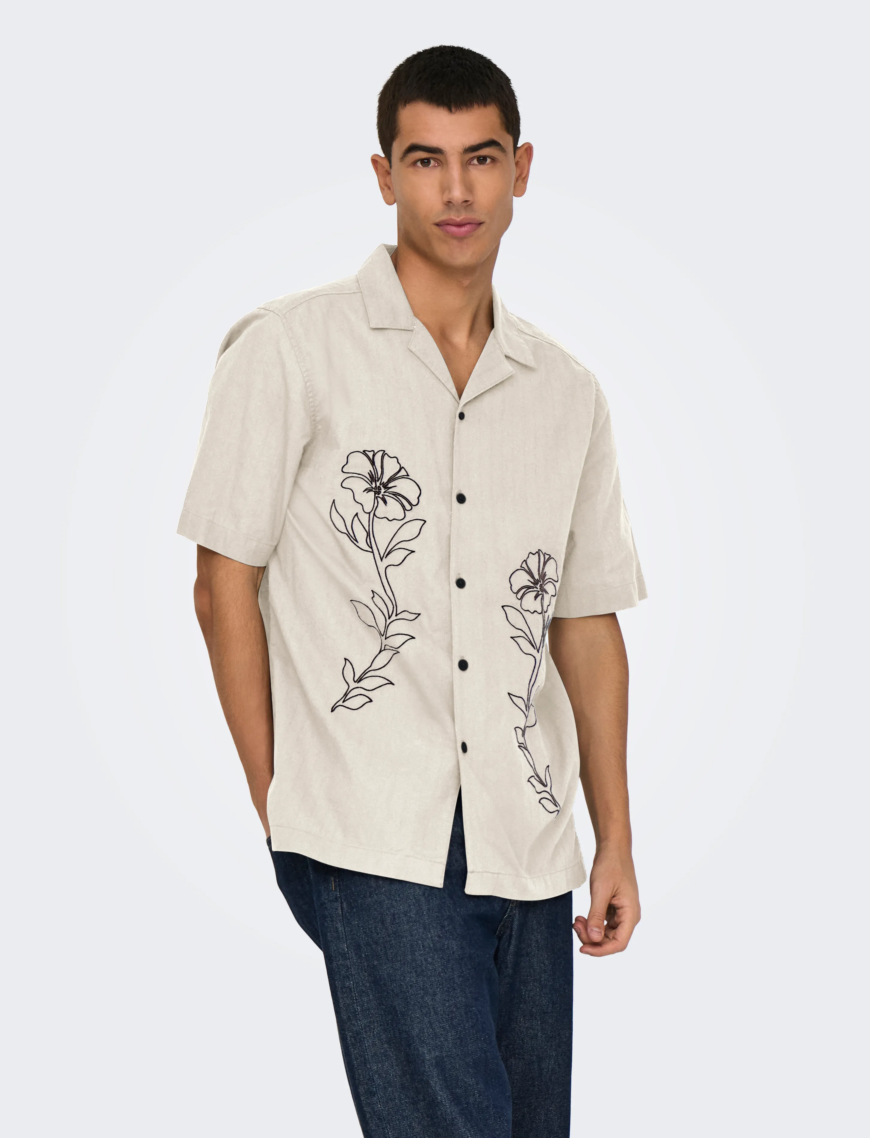 ONLY & SONS ONSGALI RLX RESORT SS EMB SHIRT - Skjorter - EGRET / white