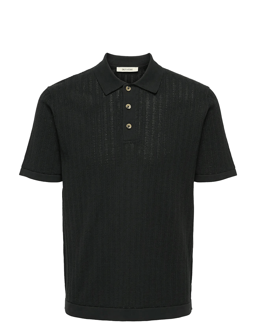 ONLY & SONS - ONSMOON REG 12 SS POLO KNIT NOOS - gestrickte polohemden - black - 1