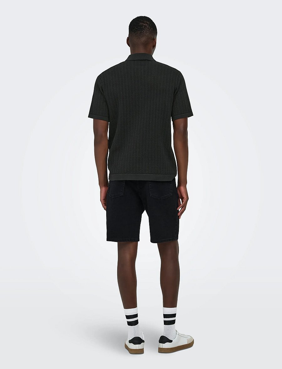 ONLY & SONS - ONSMOON REG 12 SS POLO KNIT NOOS - gestrickte polohemden - black - 3