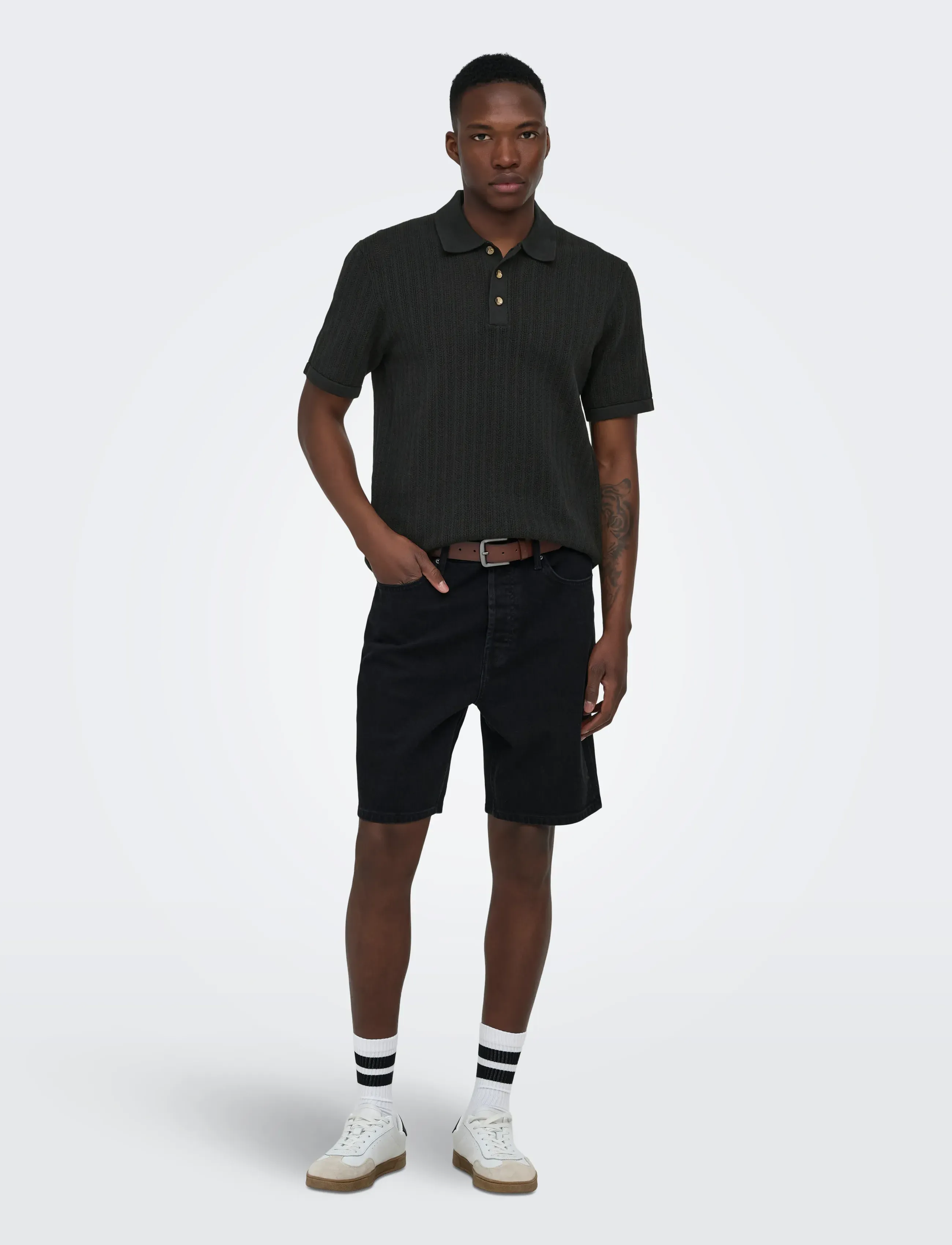 ONLY & SONS - ONSMOON REG 12 SS POLO KNIT NOOS - polostrik - black - 4