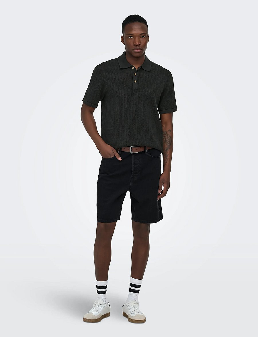 ONLY & SONS - ONSMOON REG 12 SS POLO KNIT NOOS - gestrickte polohemden - black - 4