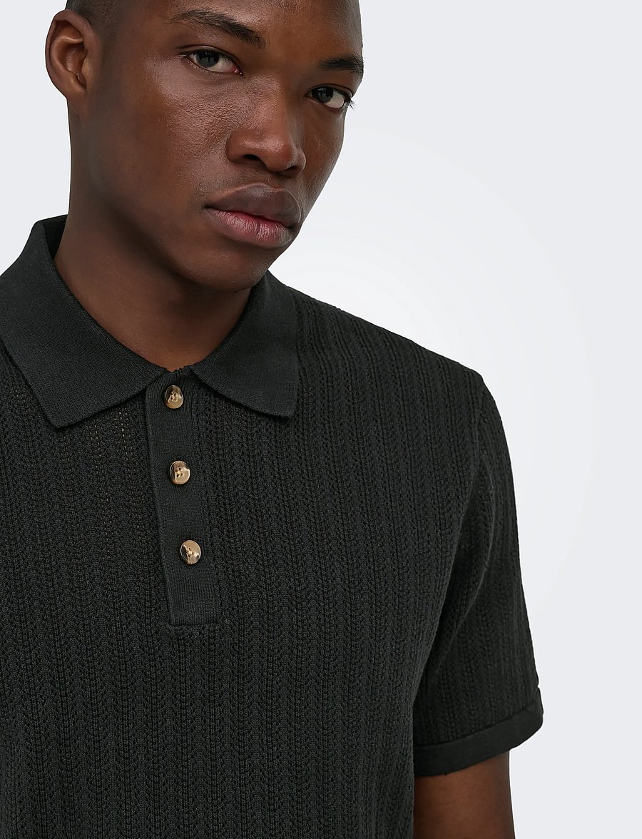 ONLY & SONS - ONSMOON REG 12 SS POLO KNIT NOOS - gestrickte polohemden - black - 5