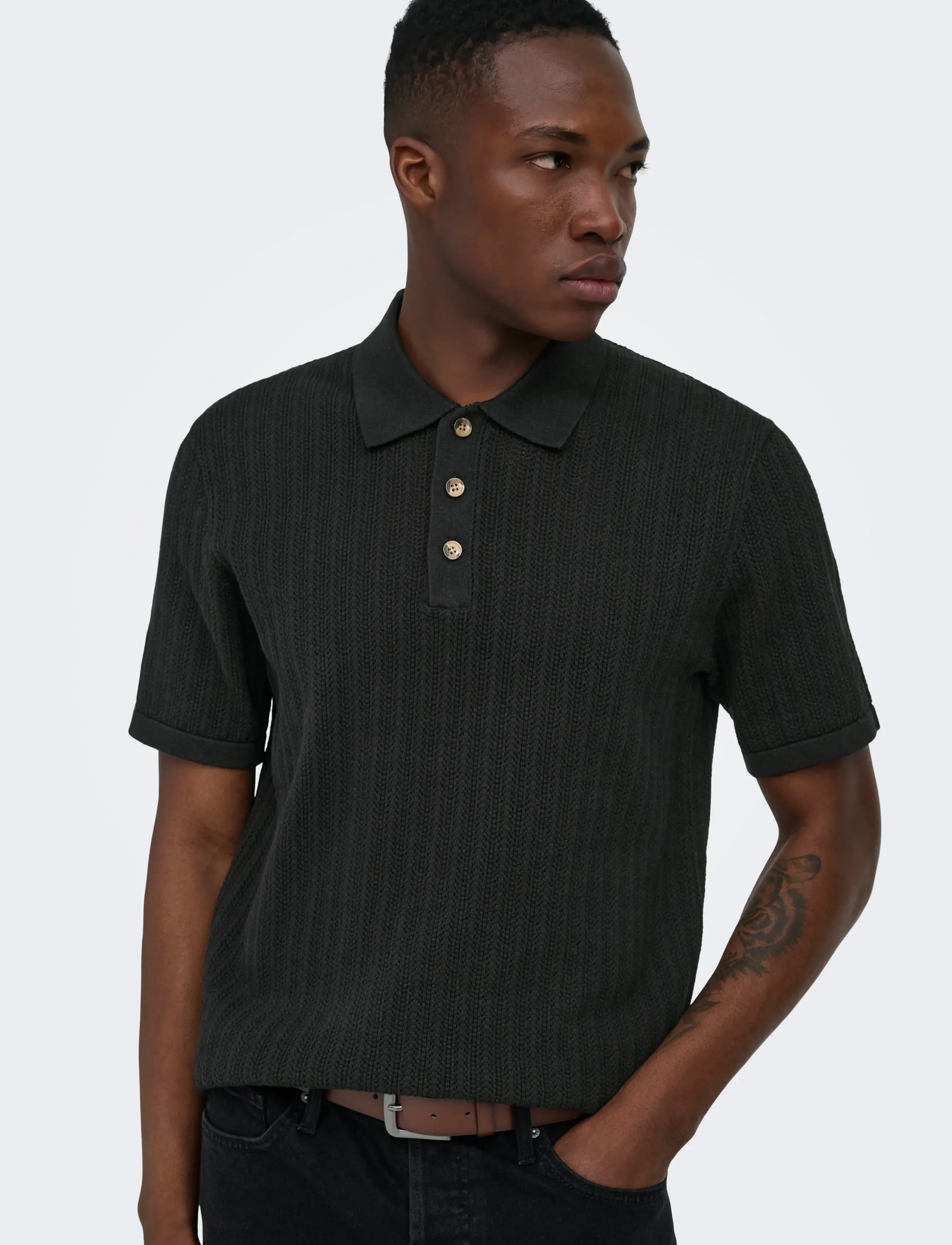 ONLY & SONS ONSMOON REG 12 SS POLO KNIT NOOS - Streetstyle - BLACK / black