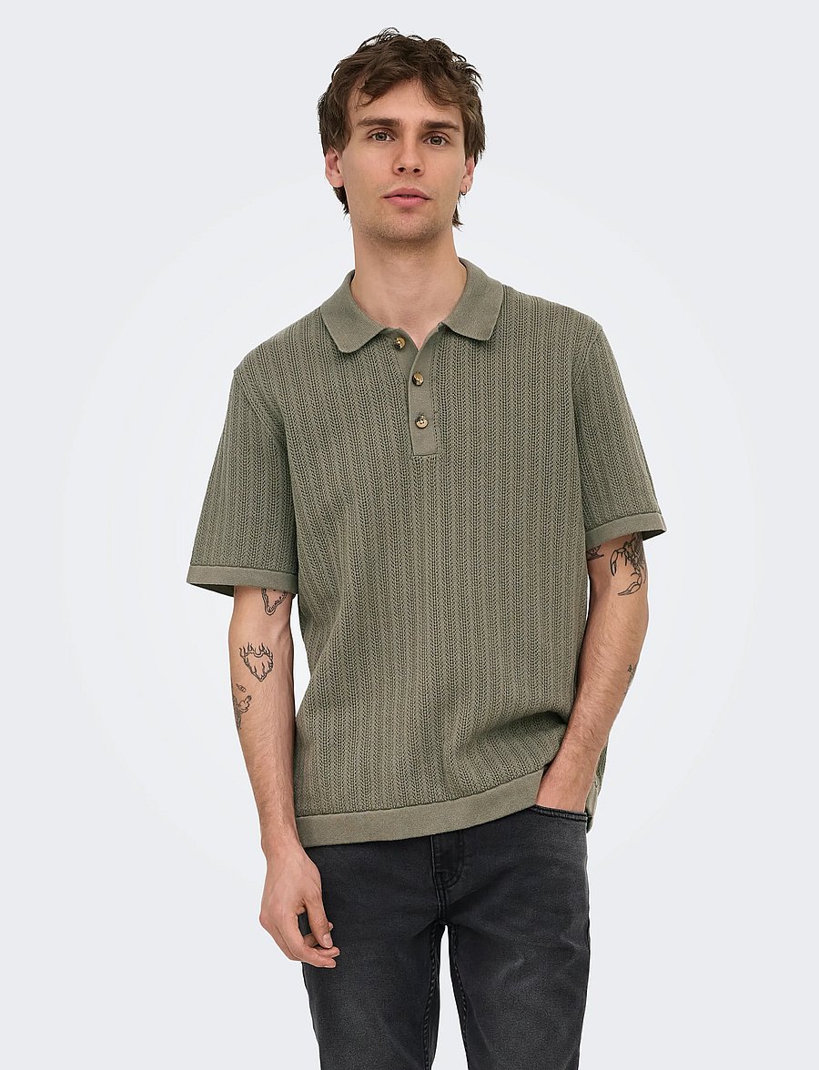 ONLY & SONS - ONSMOON REG 12 SS POLO KNIT NOOS - gestrickte polohemden - bungee cord - 0