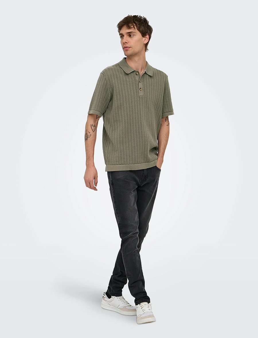 ONLY & SONS - ONSMOON REG 12 SS POLO KNIT NOOS - gestrickte polohemden - bungee cord - 4