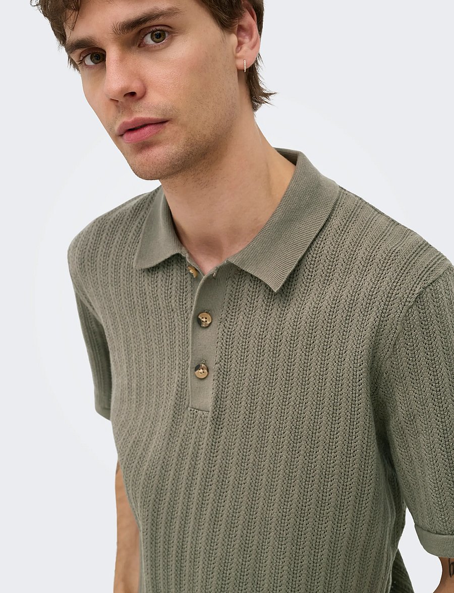 ONLY & SONS - ONSMOON REG 12 SS POLO KNIT NOOS - gestrickte polohemden - bungee cord - 5