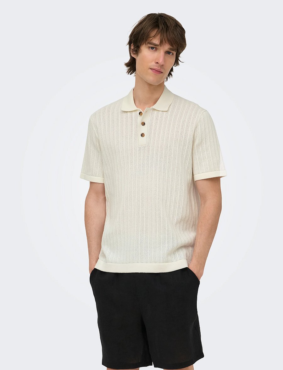 ONLY & SONS - ONSMOON REG 12 SS POLO KNIT NOOS - langärmlige strick-polohemden - egret - 0