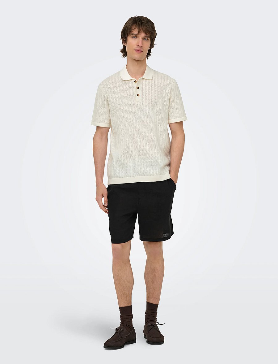 ONLY & SONS - ONSMOON REG 12 SS POLO KNIT NOOS - langärmlige strick-polohemden - egret - 4