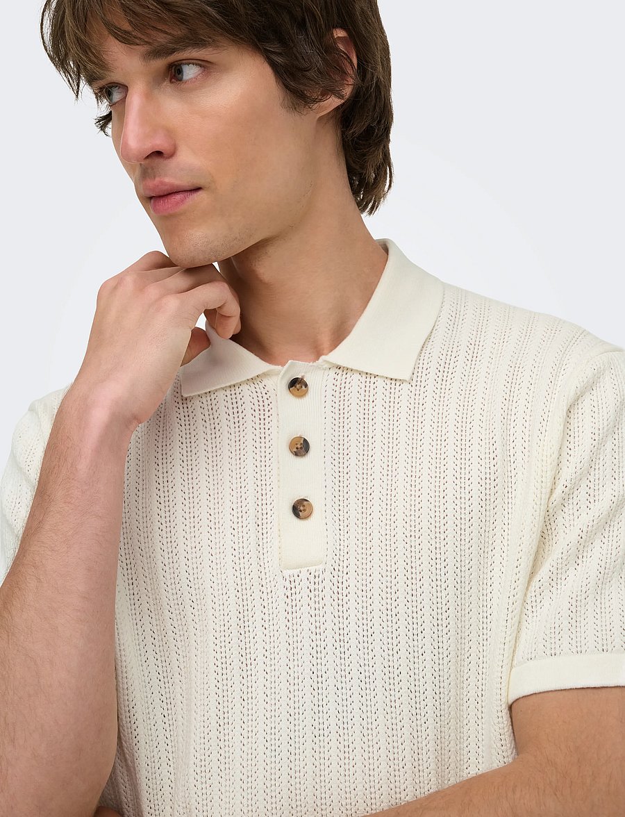 ONLY & SONS - ONSMOON REG 12 SS POLO KNIT NOOS - langärmlige strick-polohemden - egret - 5