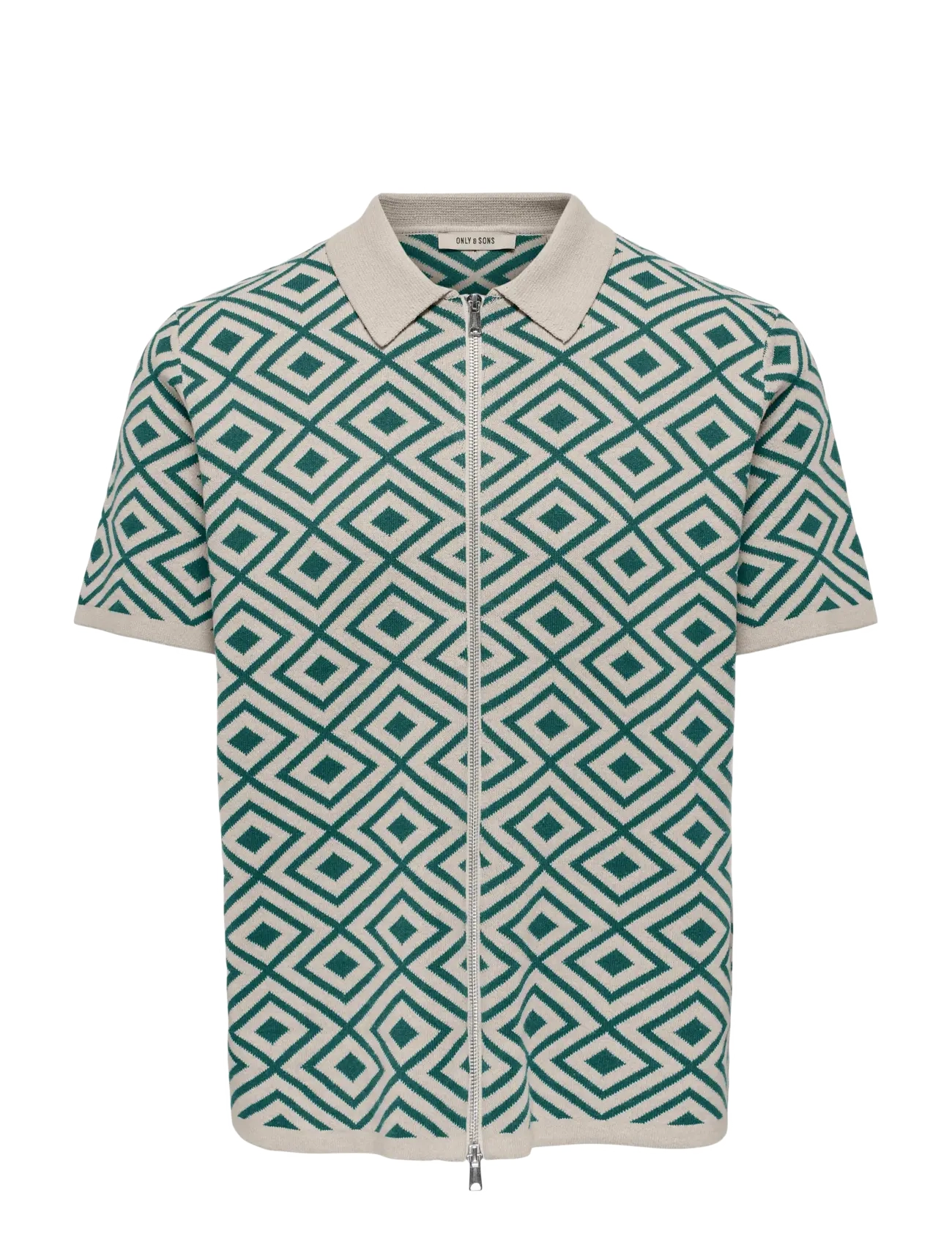 ONLY & SONS ONSMIKE LIFE REG 12 SS JAQ SHIRT KNIT CS - ONLY & SONS - SILVER LINING / green
