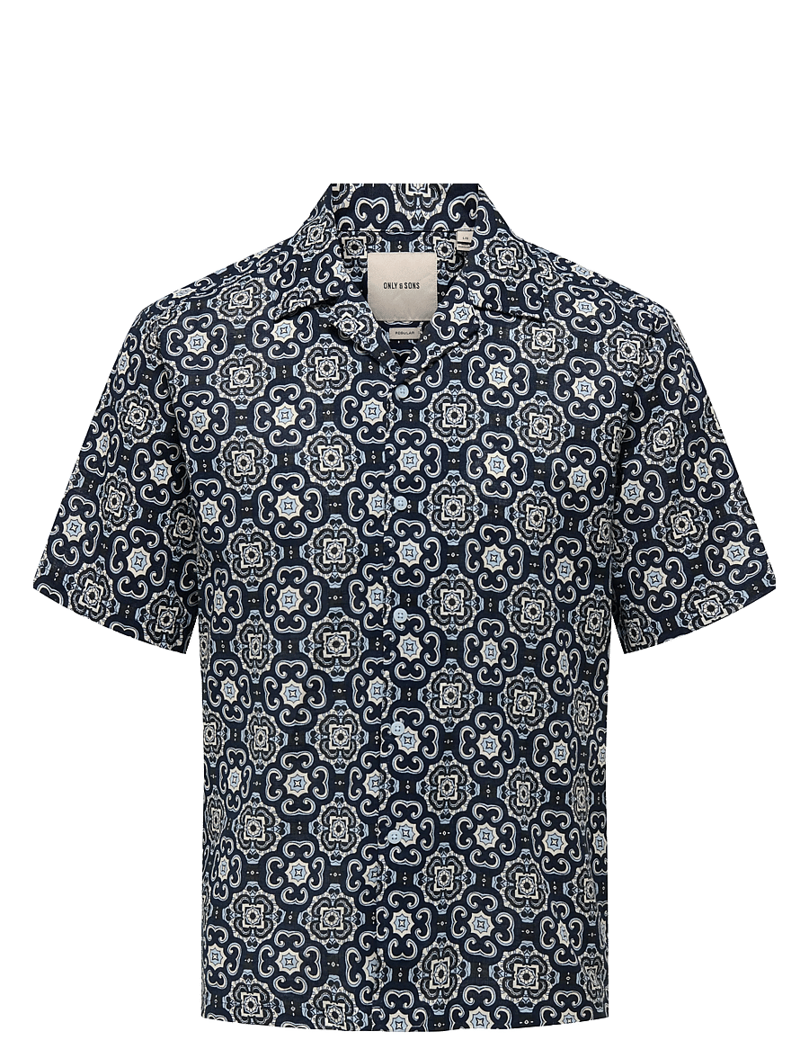 ONLY & SONS - ONSCAIDEN REG FIT AOP SHIRT - linased särgid - cerulean - 0