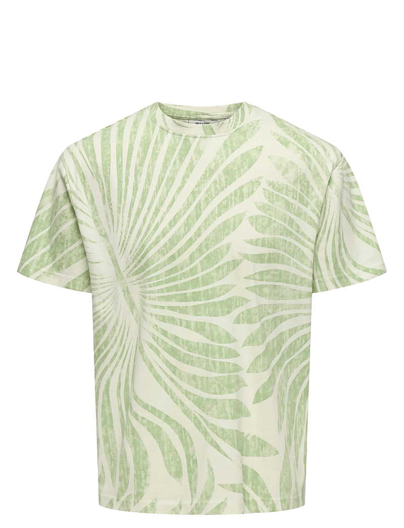 ONLY & SONS - ONSZEKE LIFE REG WASHED SS AOP TEE - kurzärmelig - egret - 1