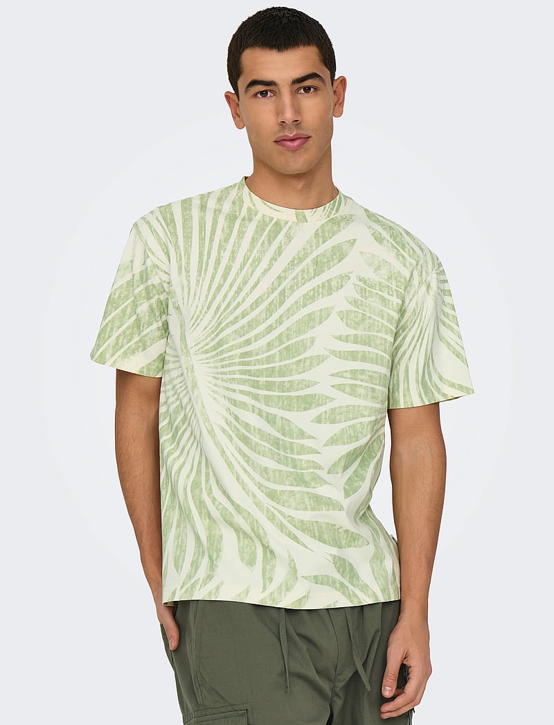 ONLY & SONS - ONSZEKE LIFE REG WASHED SS AOP TEE - kurzärmelig - egret - 4