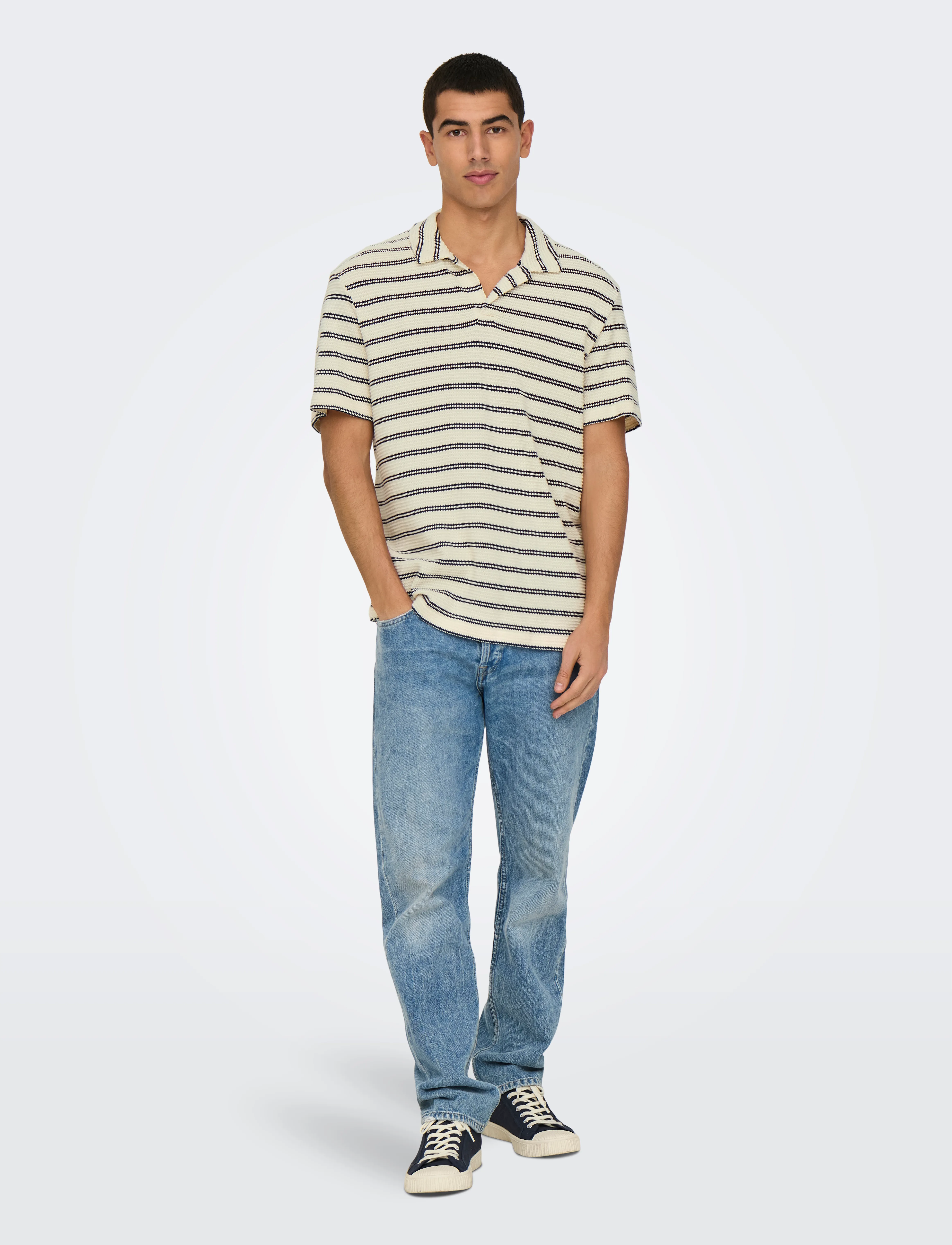 ONLY & SONS ONSIAN REG STRIPE STRUCT SS RESORT POLO - Pikéer - NAVAL ACADEMY / cream