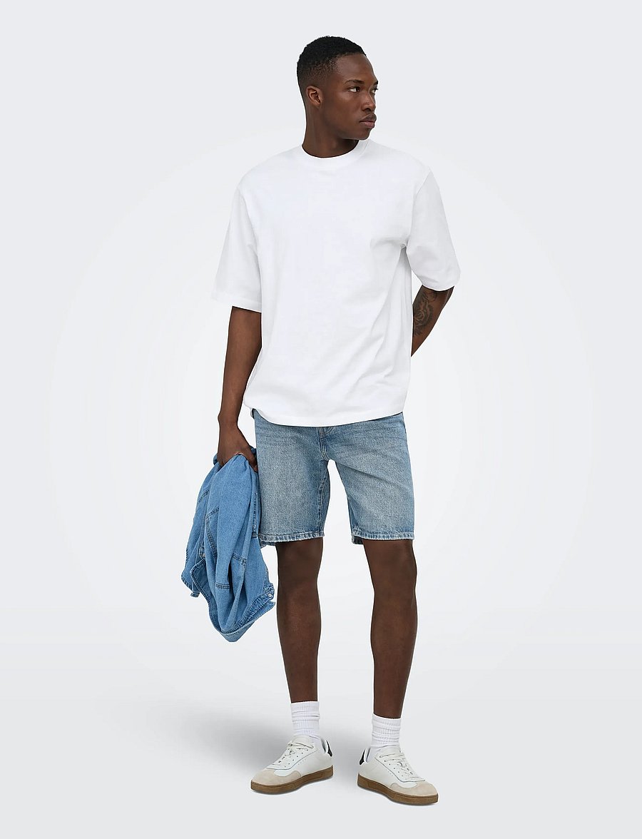 ONLY & SONS - ONSEDGE MB GREEN 3227 TAI DNM SHORTS - jeans shorts - medium blue denim - 4