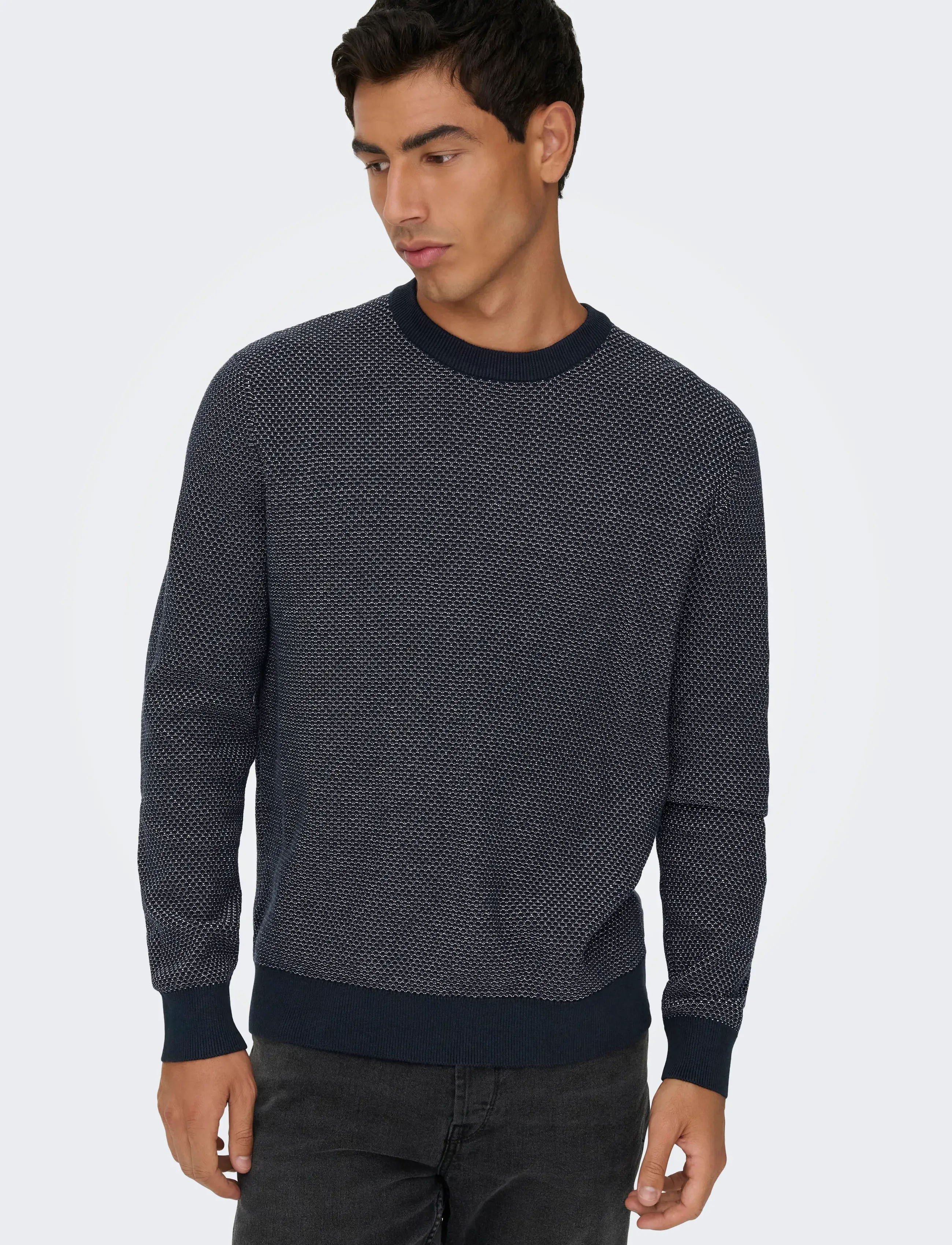 ONLY & SONS - ONSMORGAN 12 STRUCTURE CREW KNIT NOOS - round necks - navy blazer - 4
