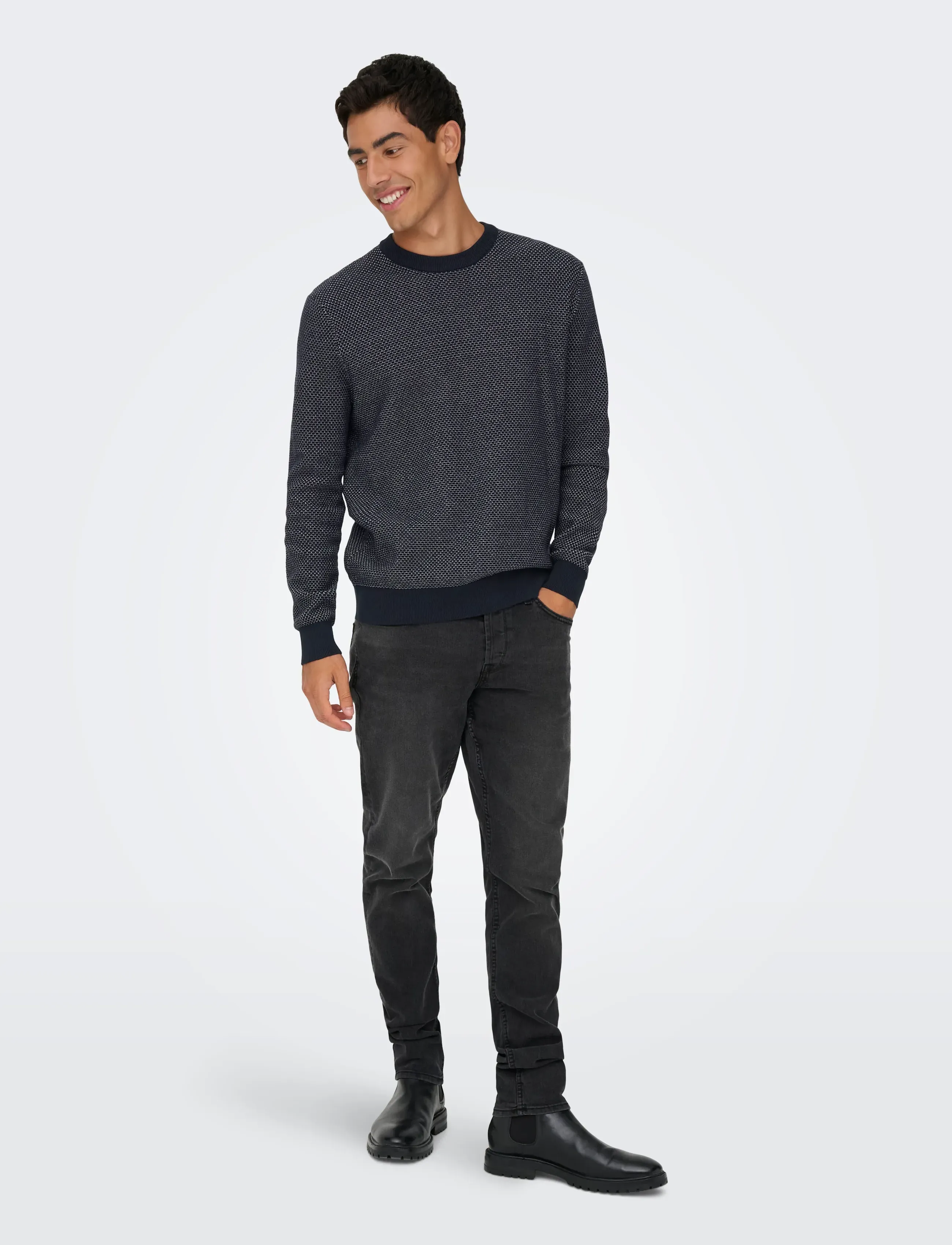 ONLY & SONS - ONSMORGAN 12 STRUCTURE CREW KNIT NOOS - round necks - navy blazer - 5