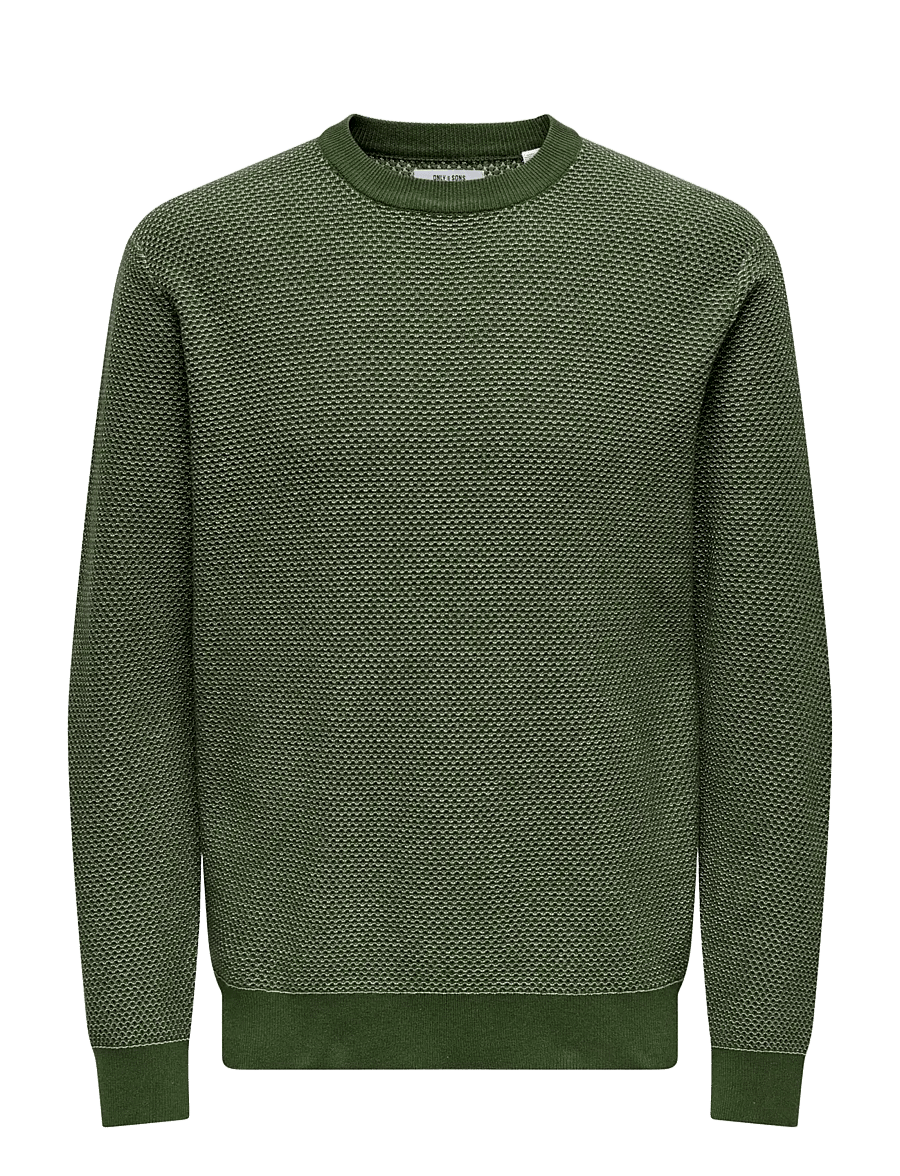ONLY & SONS - ONSMORGAN 12 STRUCTURE CREW KNIT NOOS - ronde hals - olive night - 0
