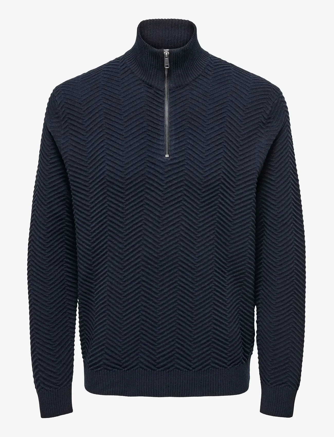 ONLY & SONS - ONSMACE REG HERRINGBONE HALF ZIP KNIT NS - džemperiai su trumpu užtrauktuku - navy blazer - 1