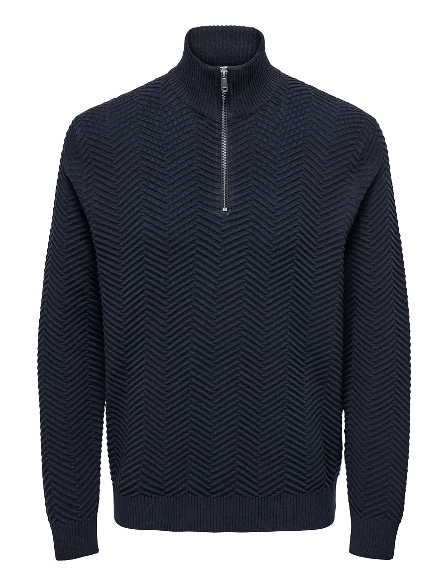 ONLY & SONS - ONSMACE REG HERRINGBONE HALF ZIP KNIT NS - pullover mit halbem reißverschluss - navy blazer - 1