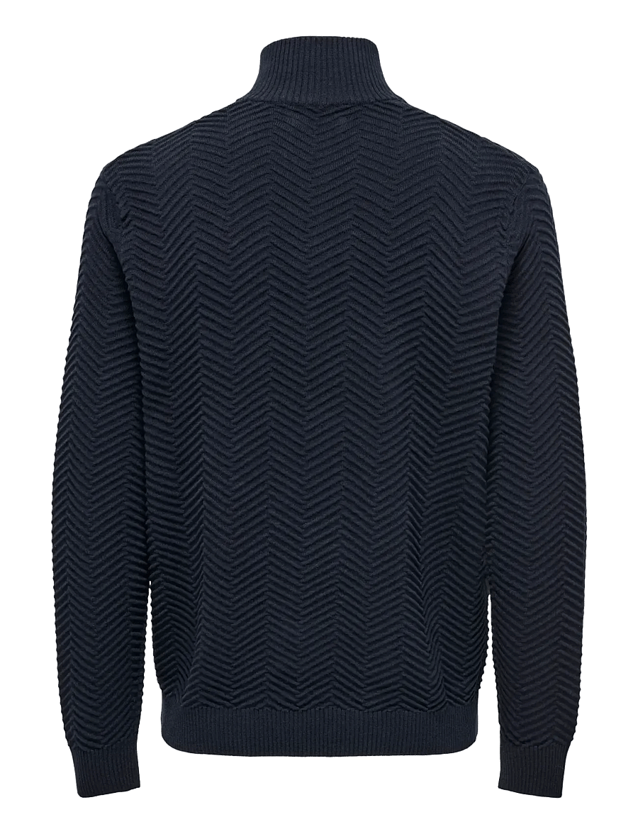 ONLY & SONS - ONSMACE REG HERRINGBONE HALF ZIP KNIT NS - pullover mit halbem reißverschluss - navy blazer - 2