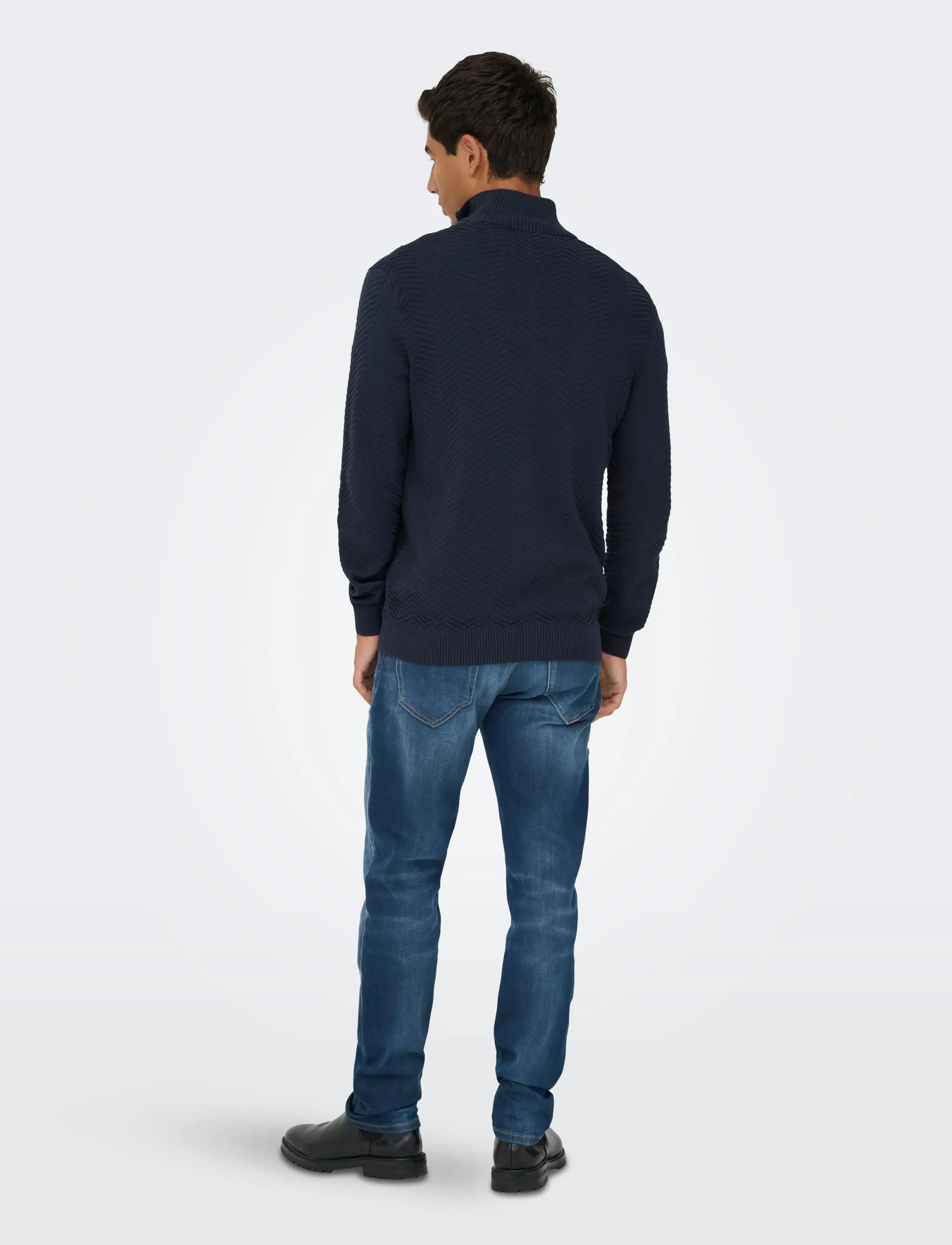 ONLY & SONS - ONSMACE REG HERRINGBONE HALF ZIP KNIT NS - kudumid - navy blazer - 3