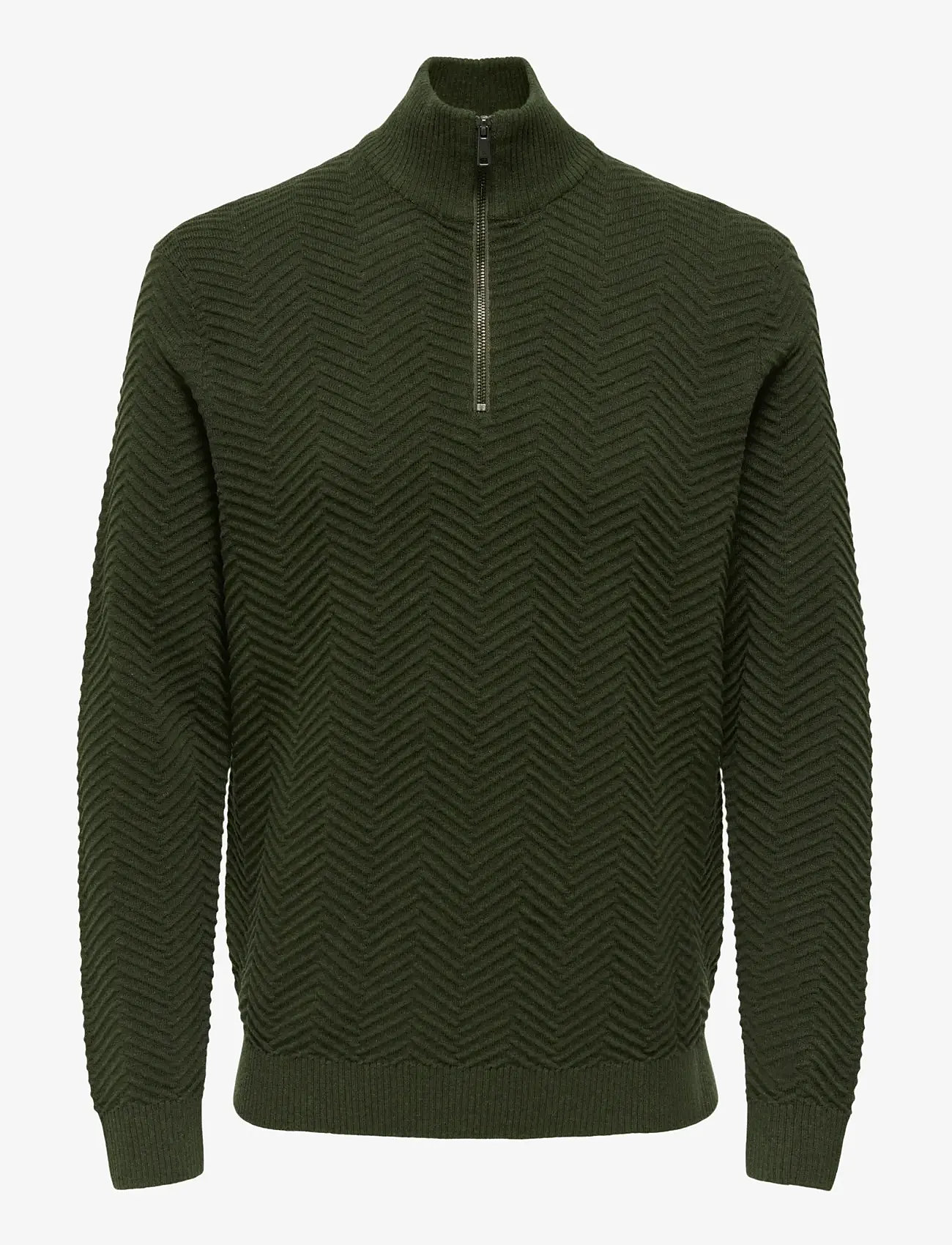 ONLY & SONS - ONSMACE REG HERRINGBONE HALF ZIP KNIT NS - pullover mit halbem reißverschluss - olive night - 1