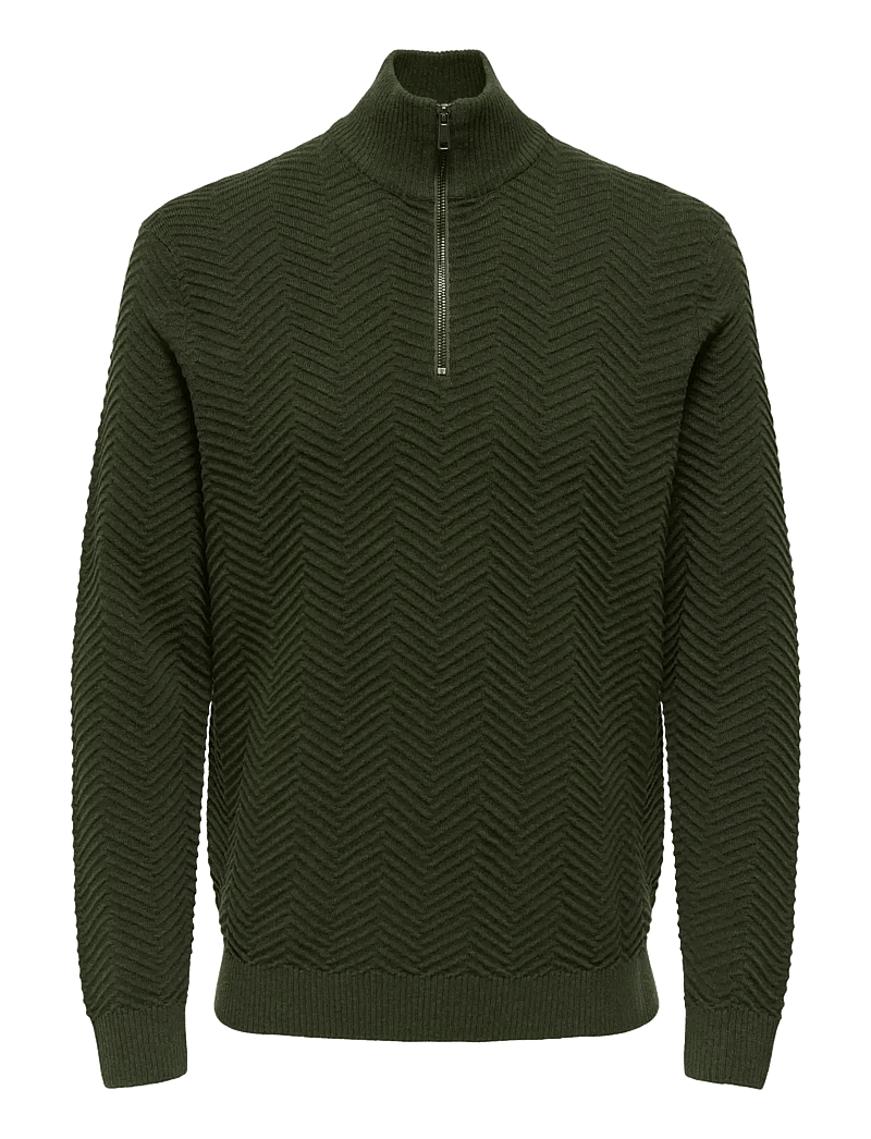 ONLY & SONS - ONSMACE REG HERRINGBONE HALF ZIP KNIT NS - pullover mit halbem reißverschluss - olive night - 1