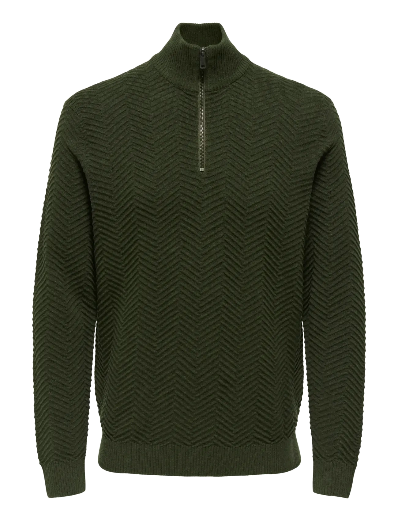 ONLY & SONS ONSMACE REG HERRINGBONE HALF ZIP KNIT NS - Strickmode - OLIVE NIGHT / khaki/green