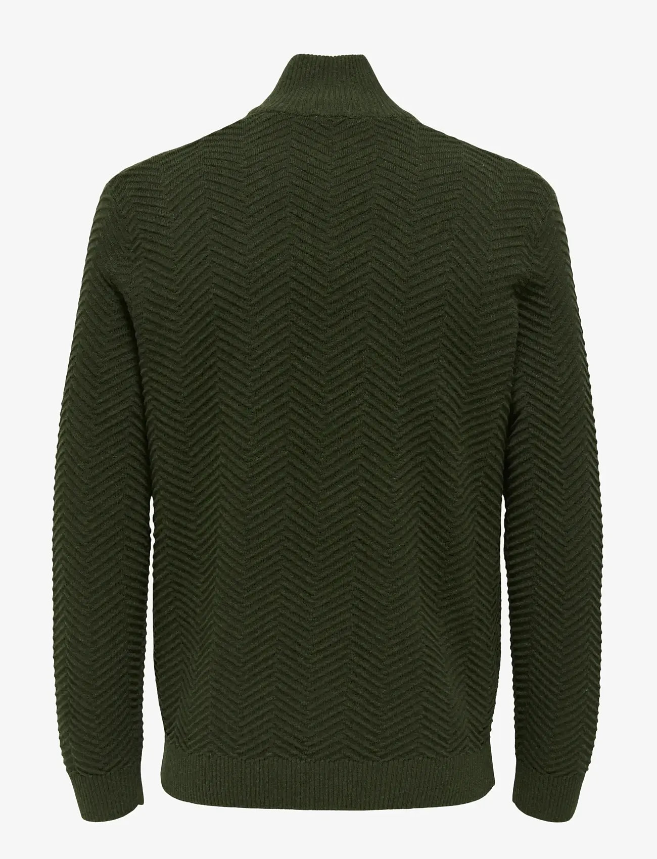 ONLY & SONS - ONSMACE REG HERRINGBONE HALF ZIP KNIT NS - pullover mit halbem reißverschluss - olive night - 2