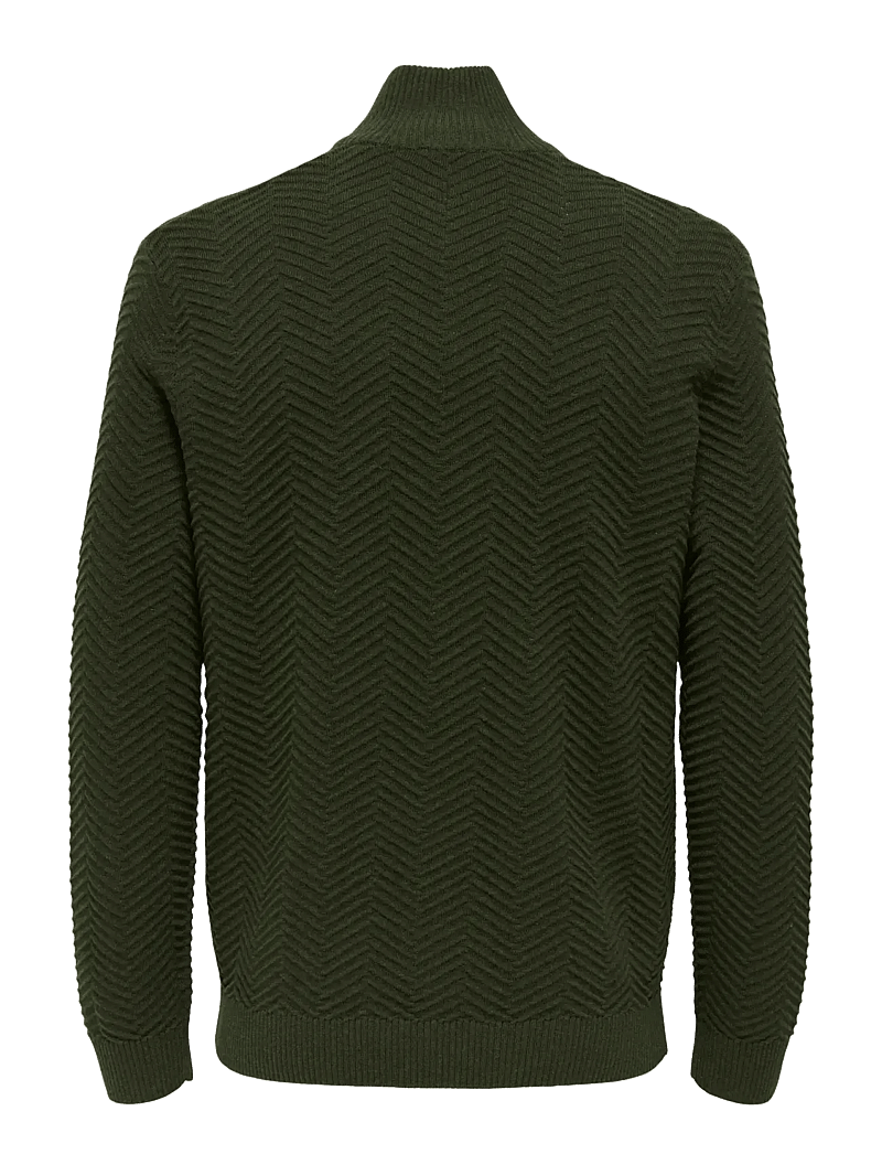 ONLY & SONS - ONSMACE REG HERRINGBONE HALF ZIP KNIT NS - pullover mit halbem reißverschluss - olive night - 2