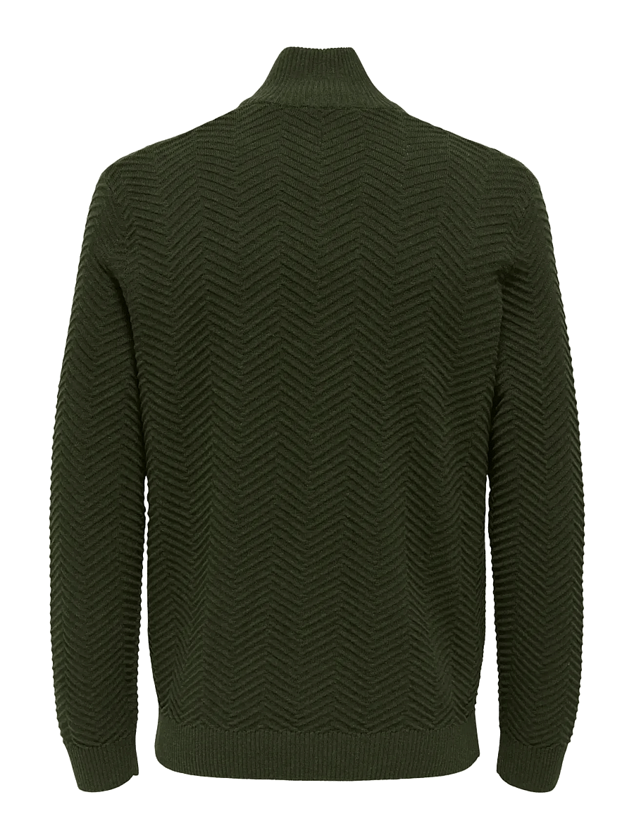 ONLY & SONS - ONSMACE REG HERRINGBONE HALF ZIP KNIT NS - half zip-tröjor - olive night - 2