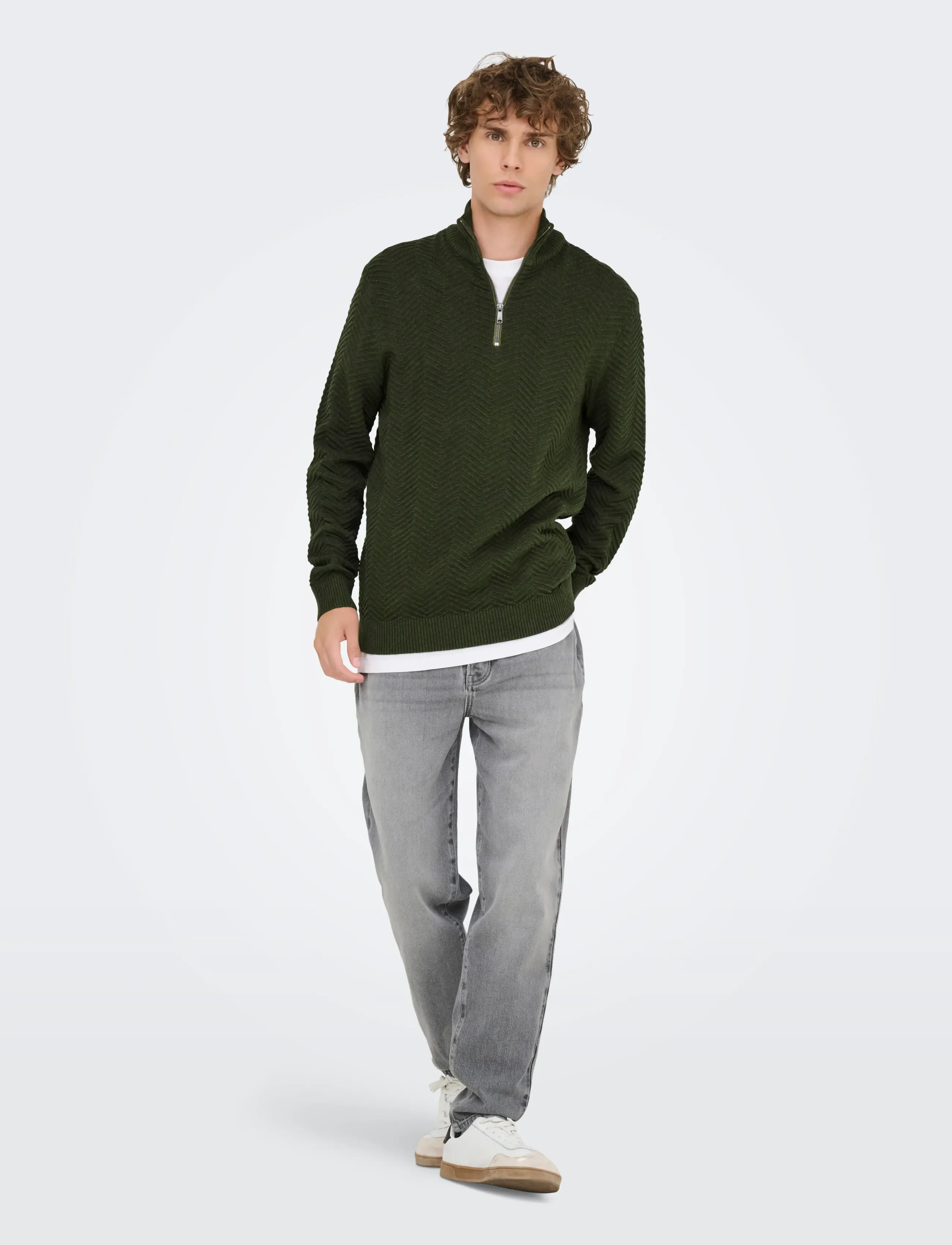 ONLY & SONS Onsmace Reg Herringbone Half Zip Knit Ns stickade tröjor – bild 5