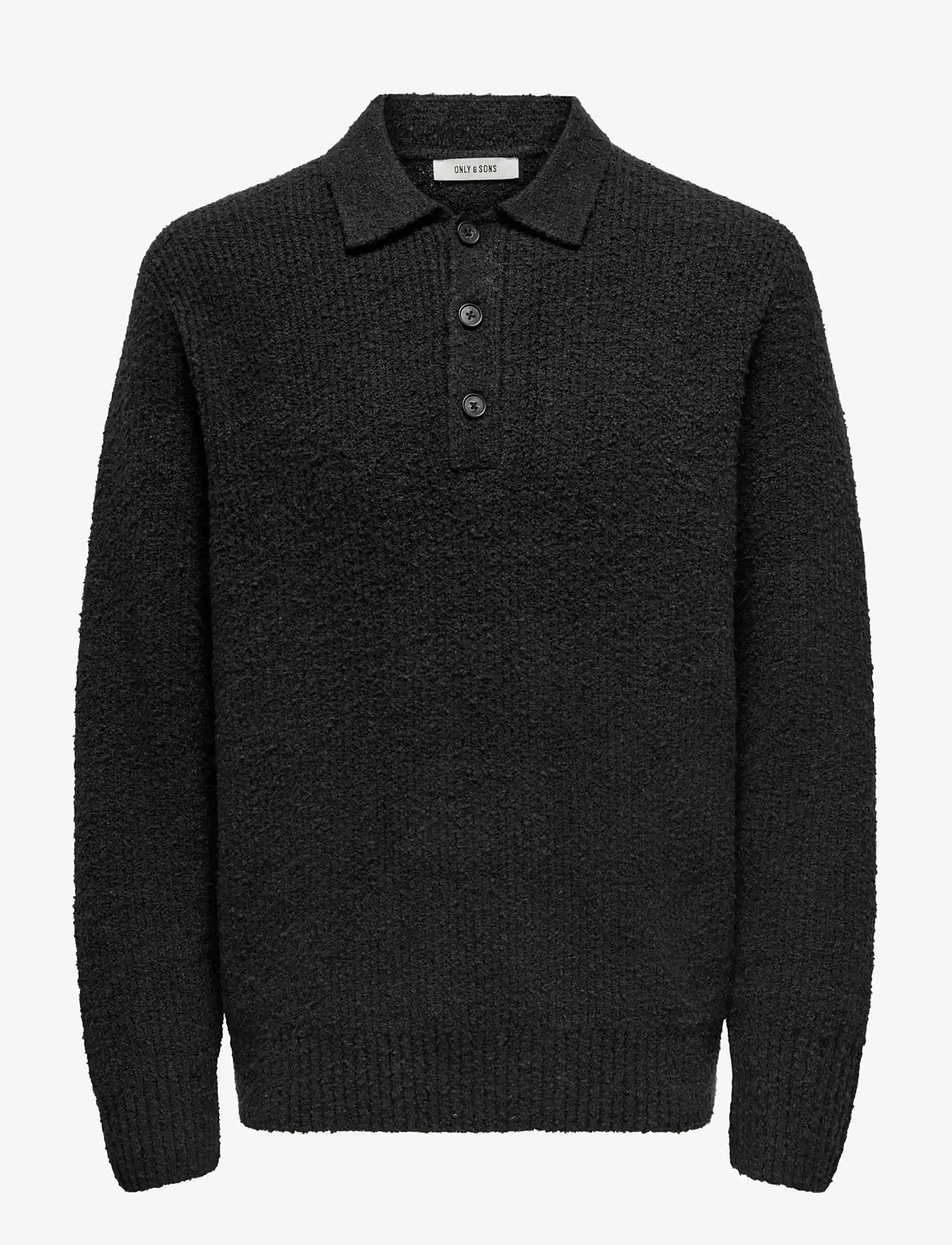 ONLY & SONS - ONSDALE RLX LS POLO KNIT NOOS - långärmade stickade pikétröjor - black - 1