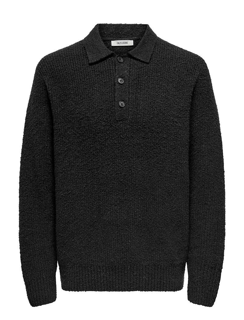 ONLY & SONS - ONSDALE RLX LS POLO KNIT NOOS - långärmade stickade pikétröjor - black - 1