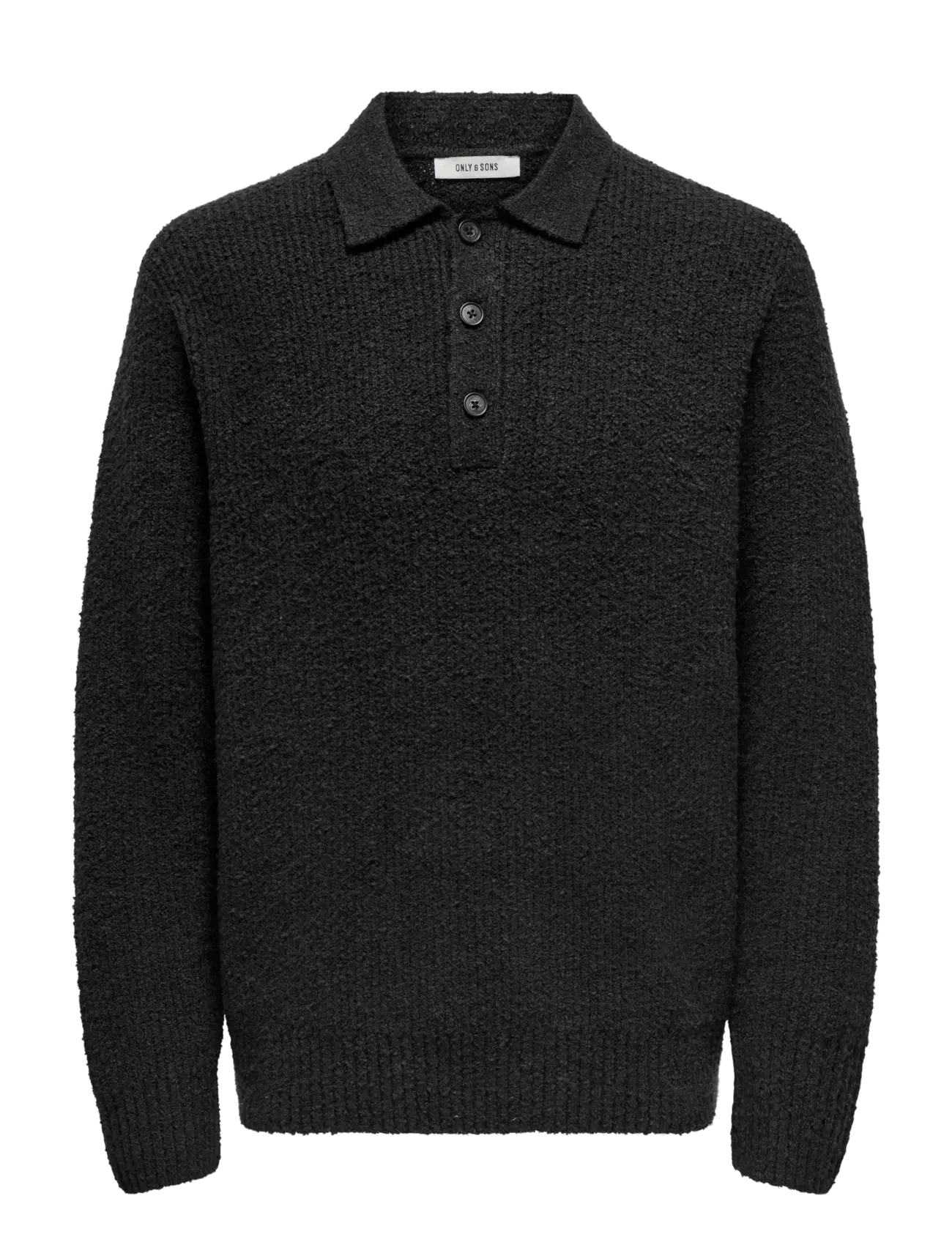 ONLY & SONS ONSDALE RLX LS POLO KNIT NOOS - Kudumid - BLACK / black