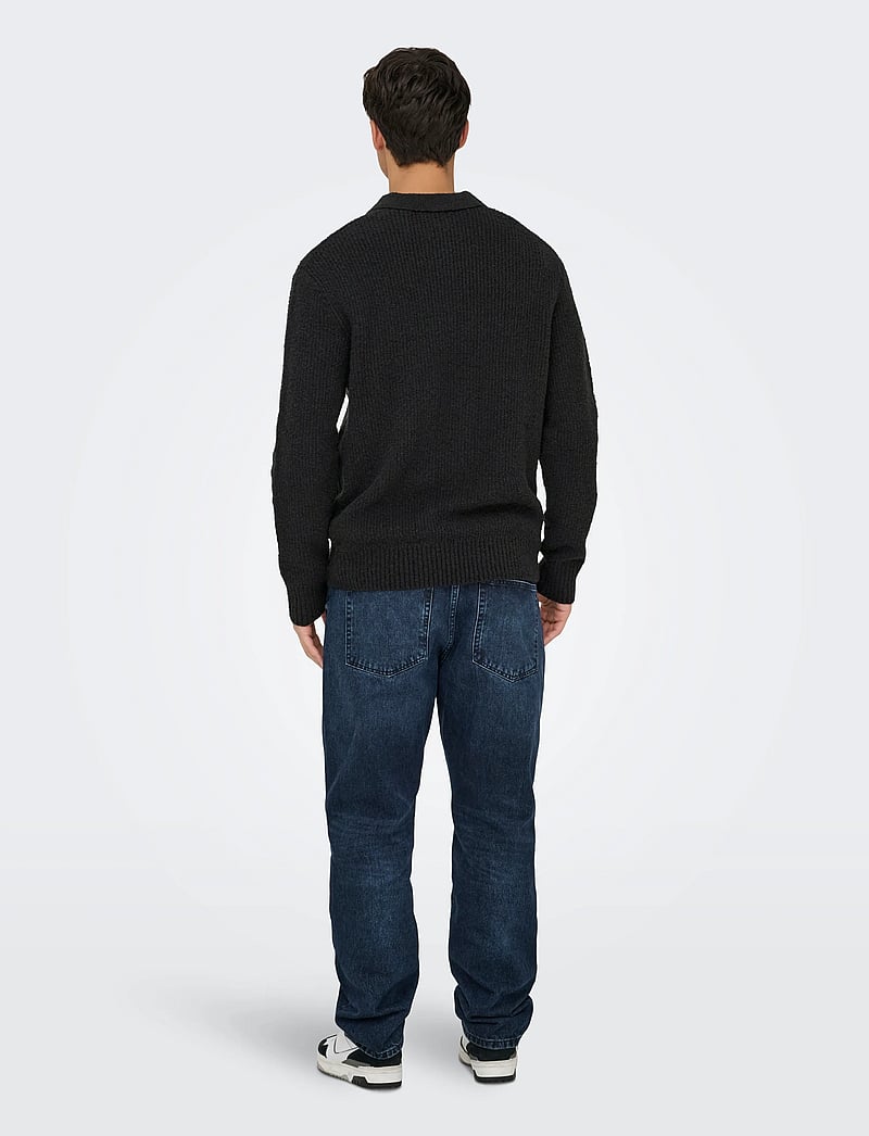 ONLY & SONS - ONSDALE RLX LS POLO KNIT NOOS - långärmade stickade pikétröjor - black - 3