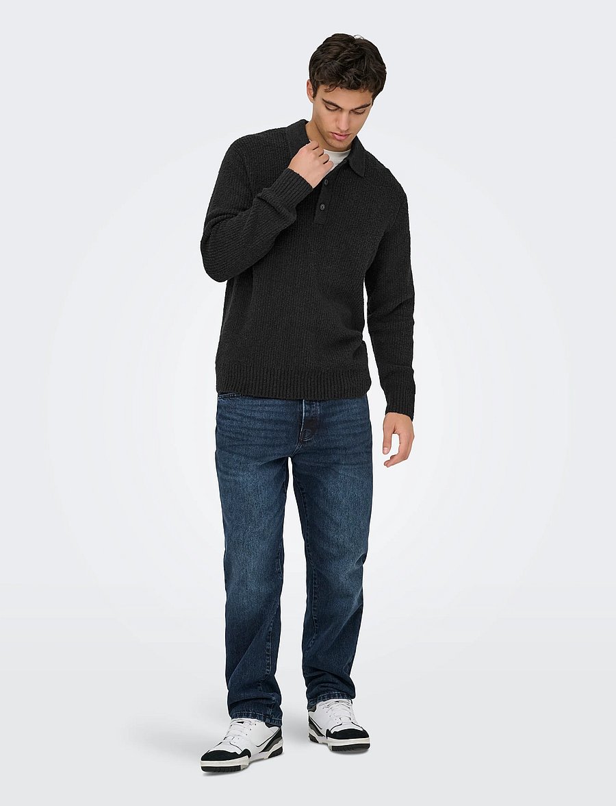 ONLY & SONS - ONSDALE RLX LS POLO KNIT NOOS - dzianinowe koszulki polo z długim rękawem - black - 4