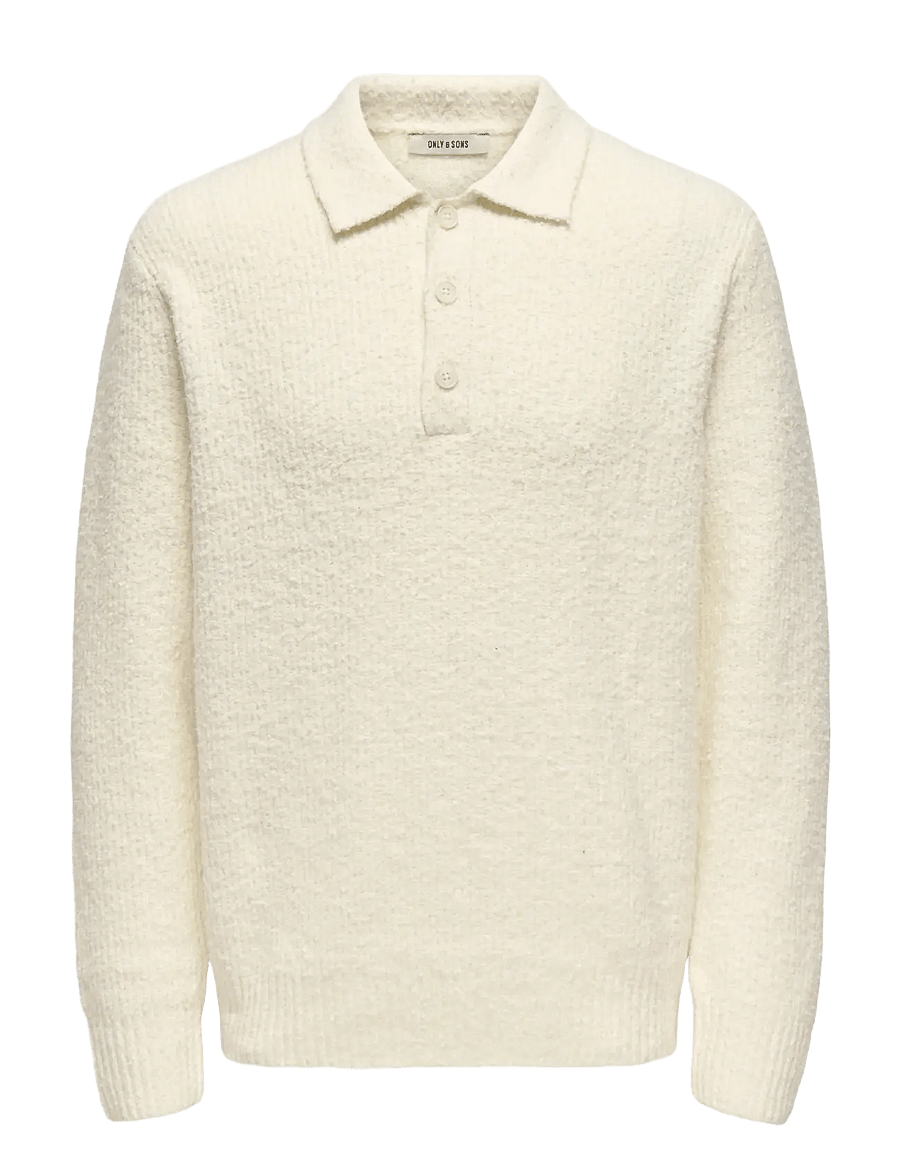 ONLY & SONS - ONSDALE RLX LS POLO KNIT NOOS - långärmade stickade pikétröjor - gardenia - 1