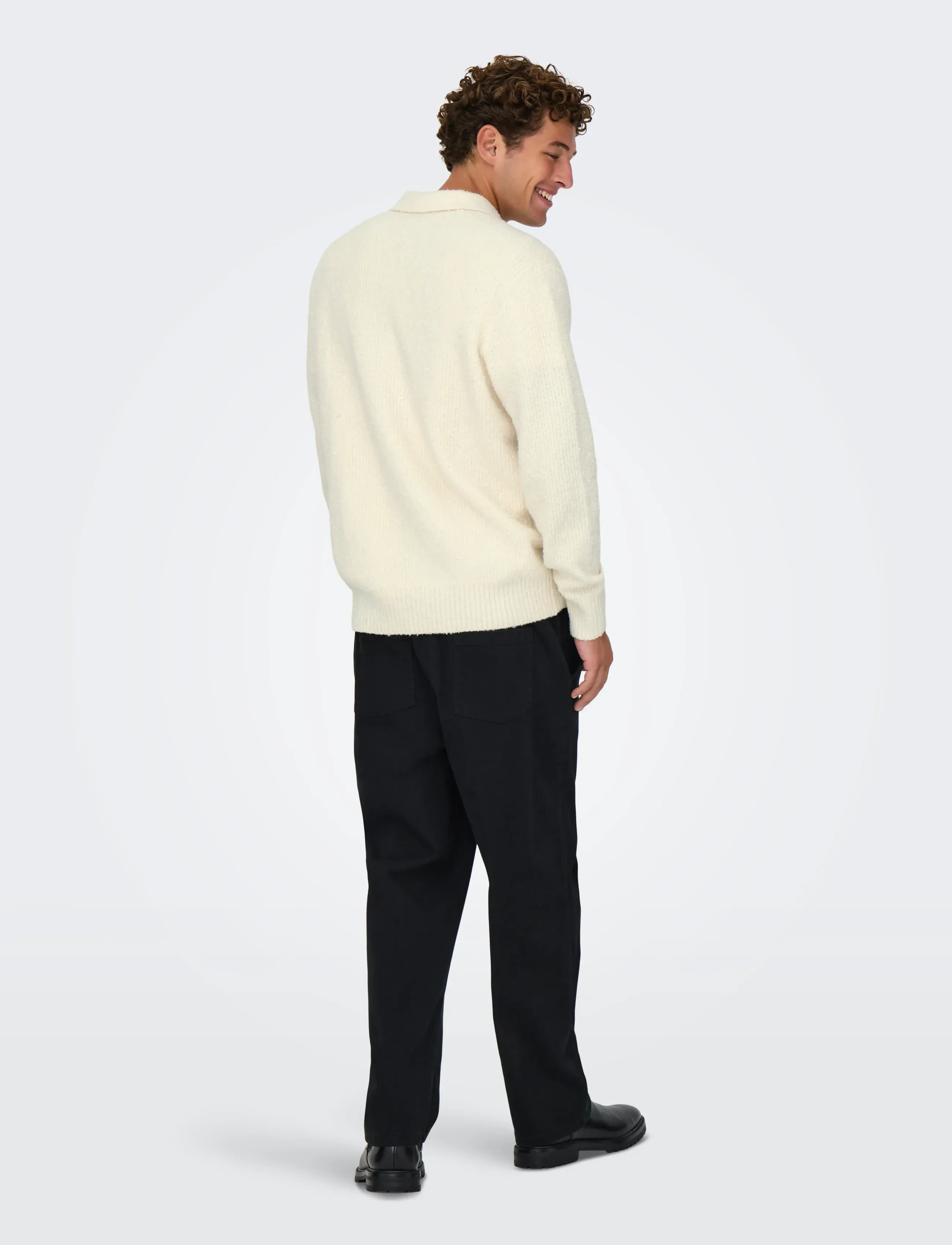 ONLY & SONS - ONSDALE RLX LS POLO KNIT NOOS - långärmade stickade pikétröjor - gardenia - 3
