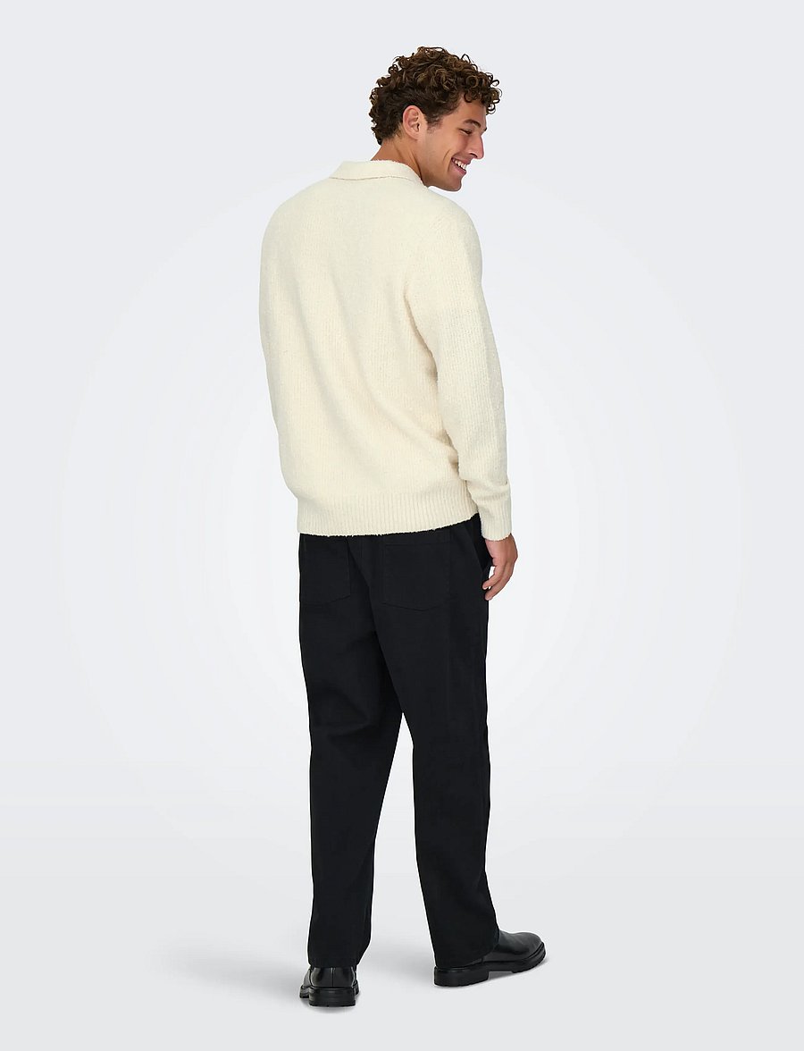 ONLY & SONS - ONSDALE RLX LS POLO KNIT NOOS - långärmade stickade pikétröjor - gardenia - 3
