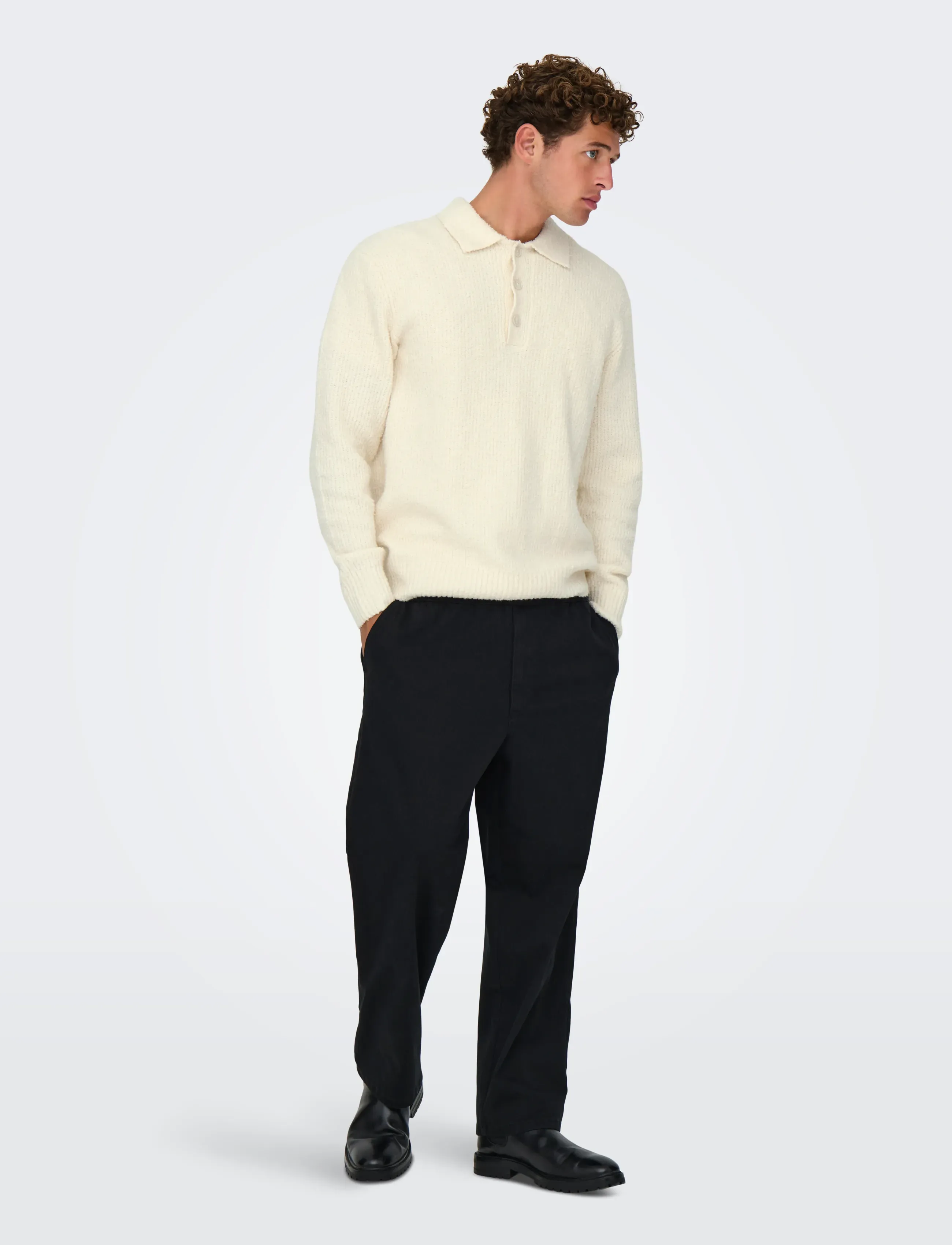 ONLY & SONS - ONSDALE RLX LS POLO KNIT NOOS - långärmade stickade pikétröjor - gardenia - 4