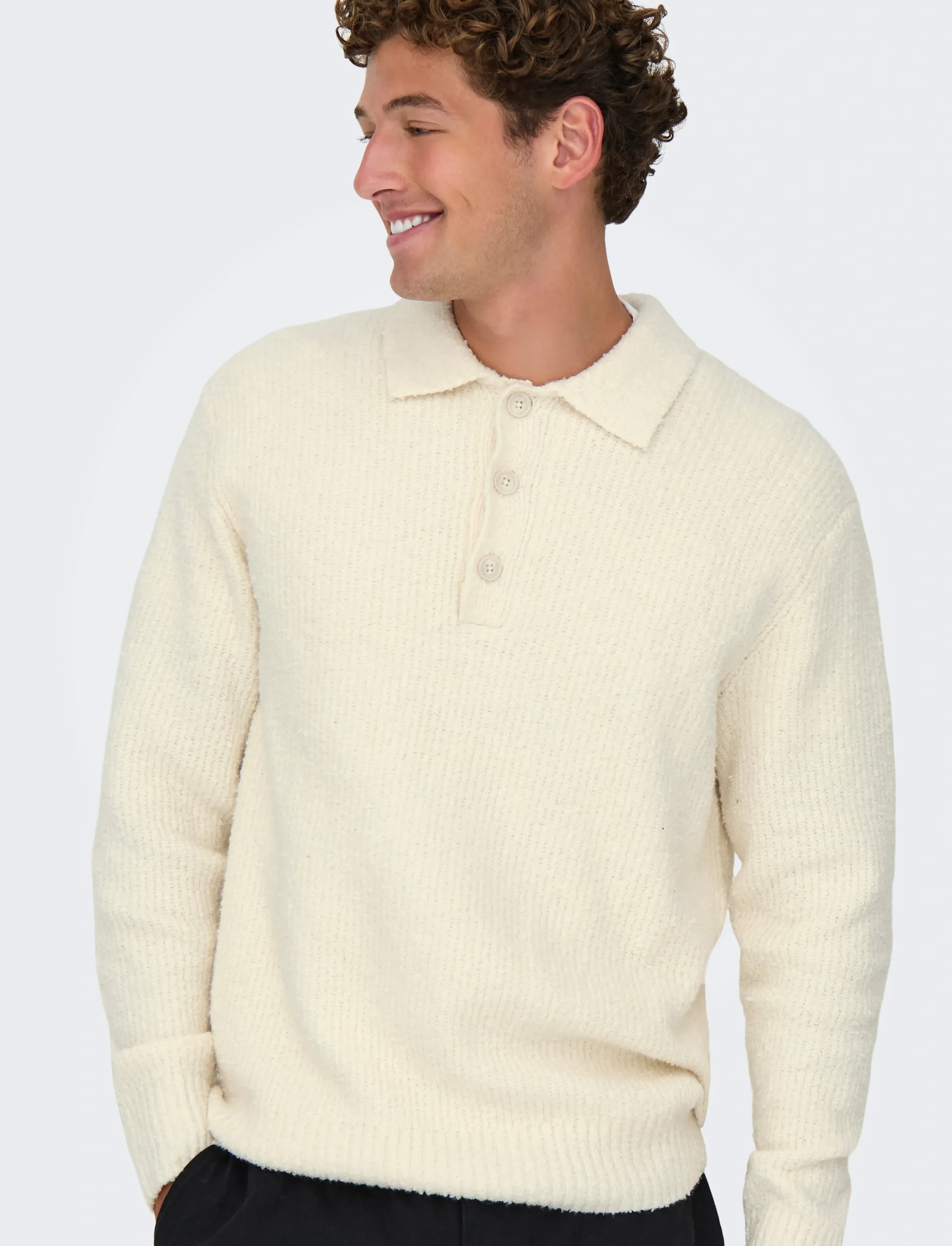 ONLY & SONS - ONSDALE RLX LS POLO KNIT NOOS - långärmade stickade pikétröjor - gardenia - 5