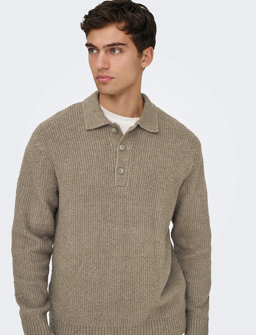 ONLY & SONS - ONSDALE RLX LS POLO KNIT NOOS - poloer i strik med lange ærmer - walnut - 4