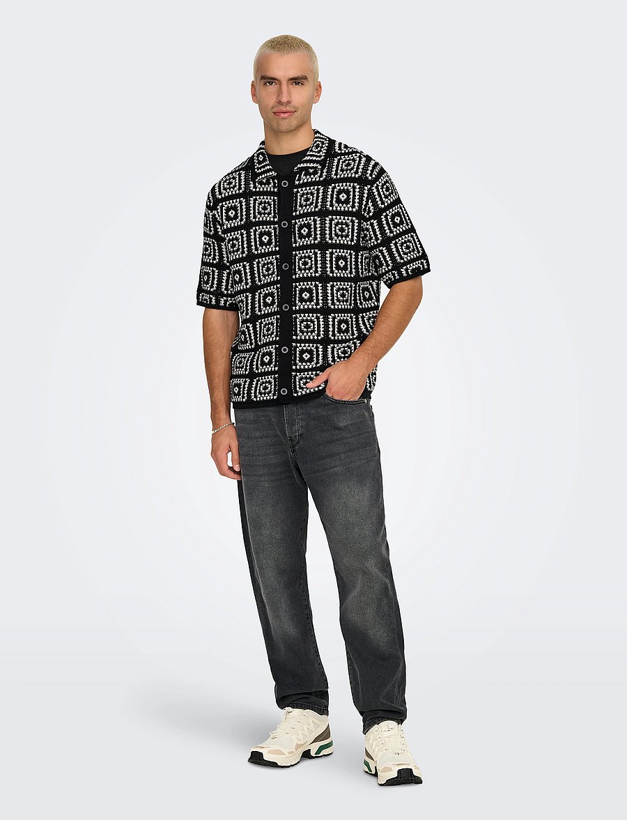 ONLY & SONS - ONSBART RLX 5 SS SHIRT KNIT NOOS - kortærmede skjorter - black - 0