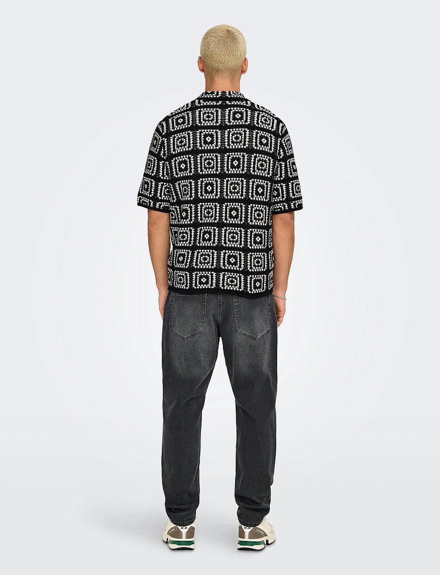 ONLY & SONS - ONSBART RLX 5 SS SHIRT KNIT NOOS - kortærmede skjorter - black - 3