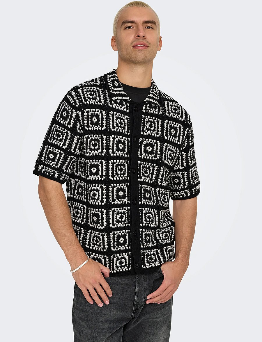ONLY & SONS - ONSBART RLX 5 SS SHIRT KNIT NOOS - kortærmede skjorter - black - 4