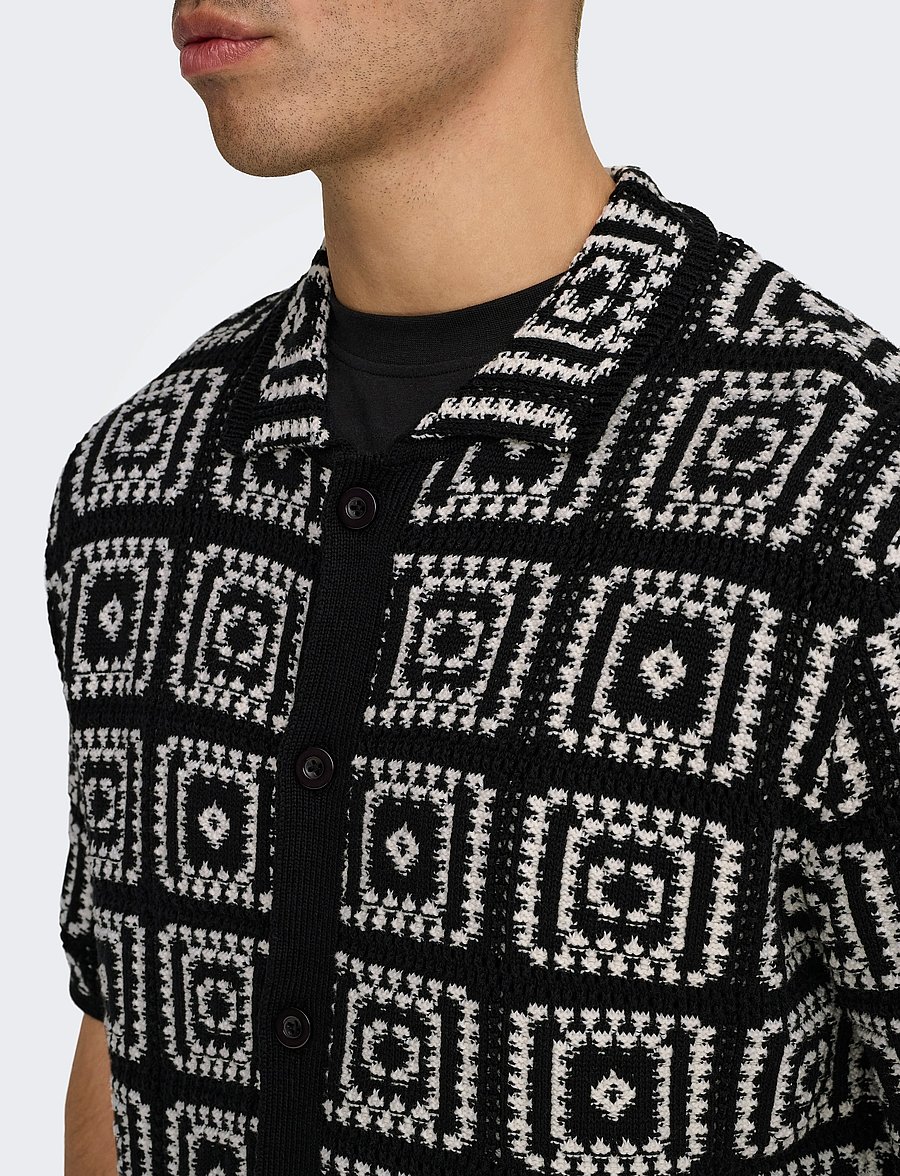 ONLY & SONS - ONSBART RLX 5 SS SHIRT KNIT NOOS - kortærmede skjorter - black - 5