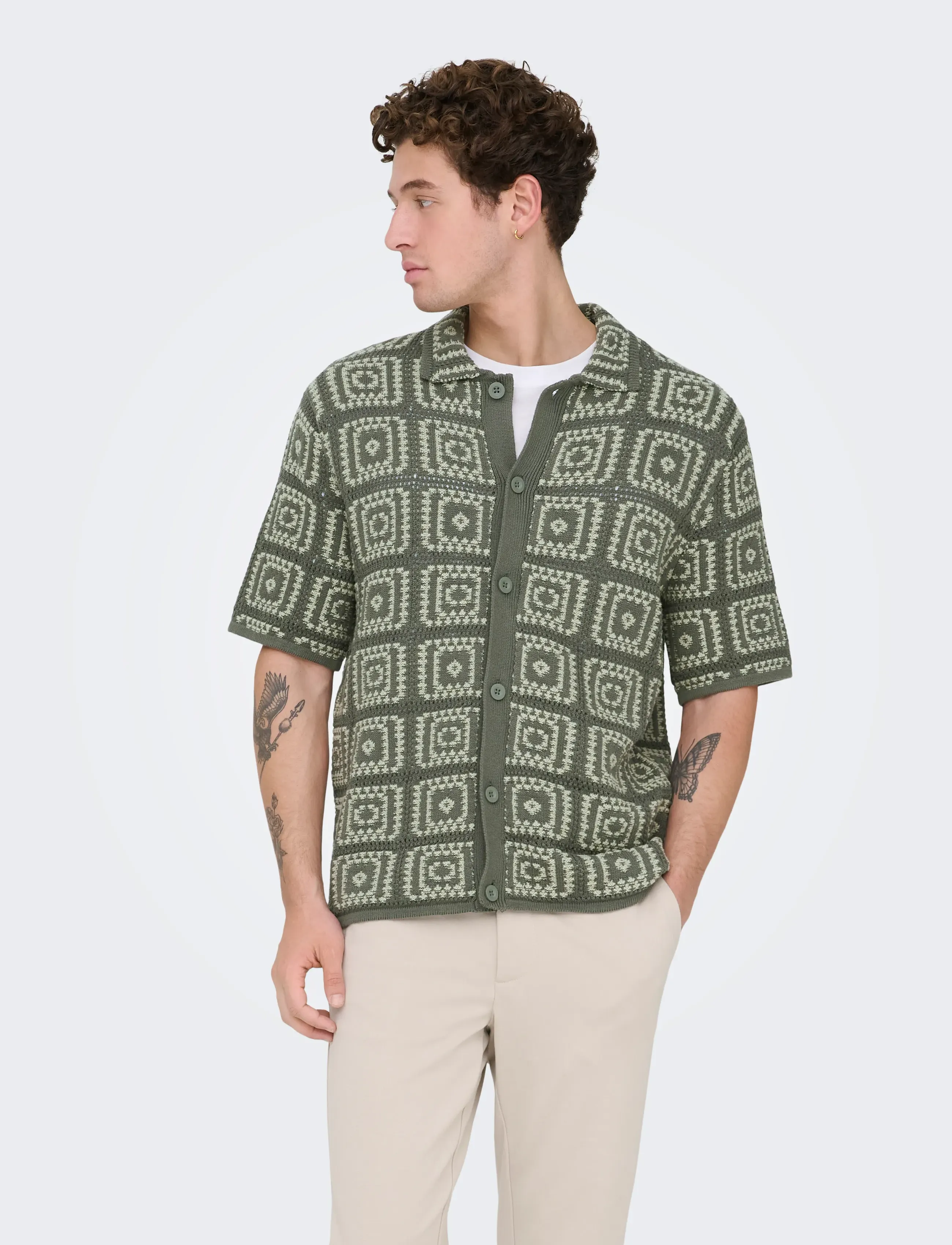 ONLY & SONS ONSBART RLX 5 SS SHIRT KNIT NOOS - Deals - CASTOR GRAY / khaki/green