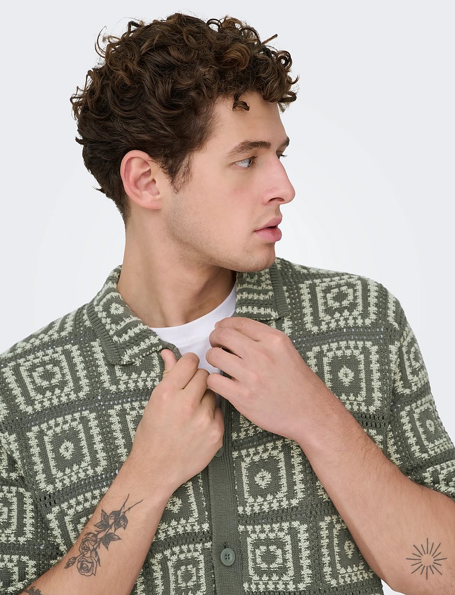 ONLY & SONS - ONSBART RLX 5 SS SHIRT KNIT NOOS - kortærmede skjorter - castor gray - 4